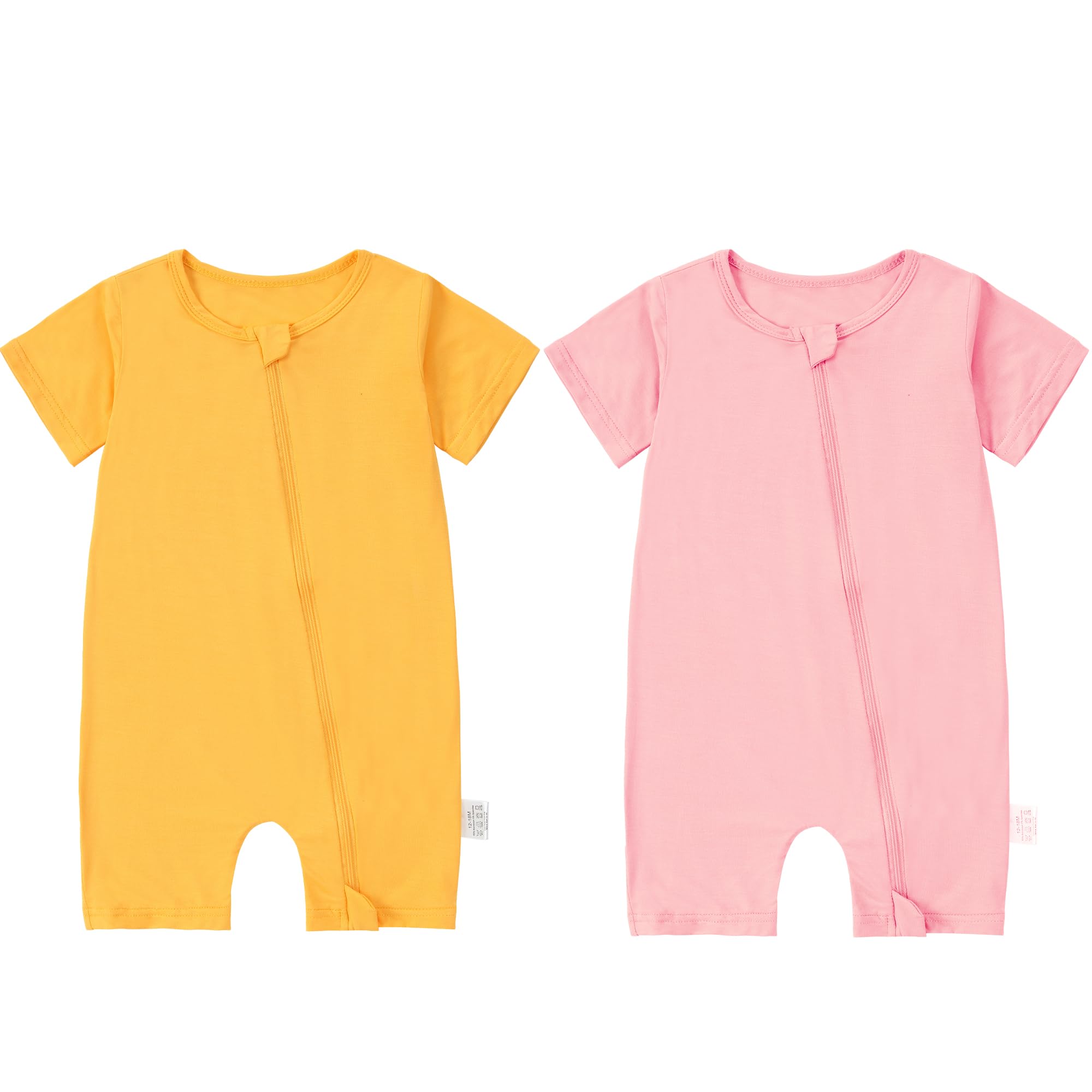 HAHASHOW Body Bébé en Fibre de Bambou - Lot de 2 Pyjamas Bébé à Manches Courtes avec Double Fermeture Éclair - Grenouillères d'Été Confortables et Respirants