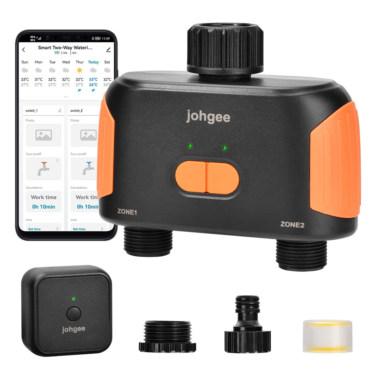 johgee Komputer nawadniający Wi-Fi, 2 wyjścia, inteligentny komputer nawadniający Wi-Fi z koncentratorem Wi-Fi