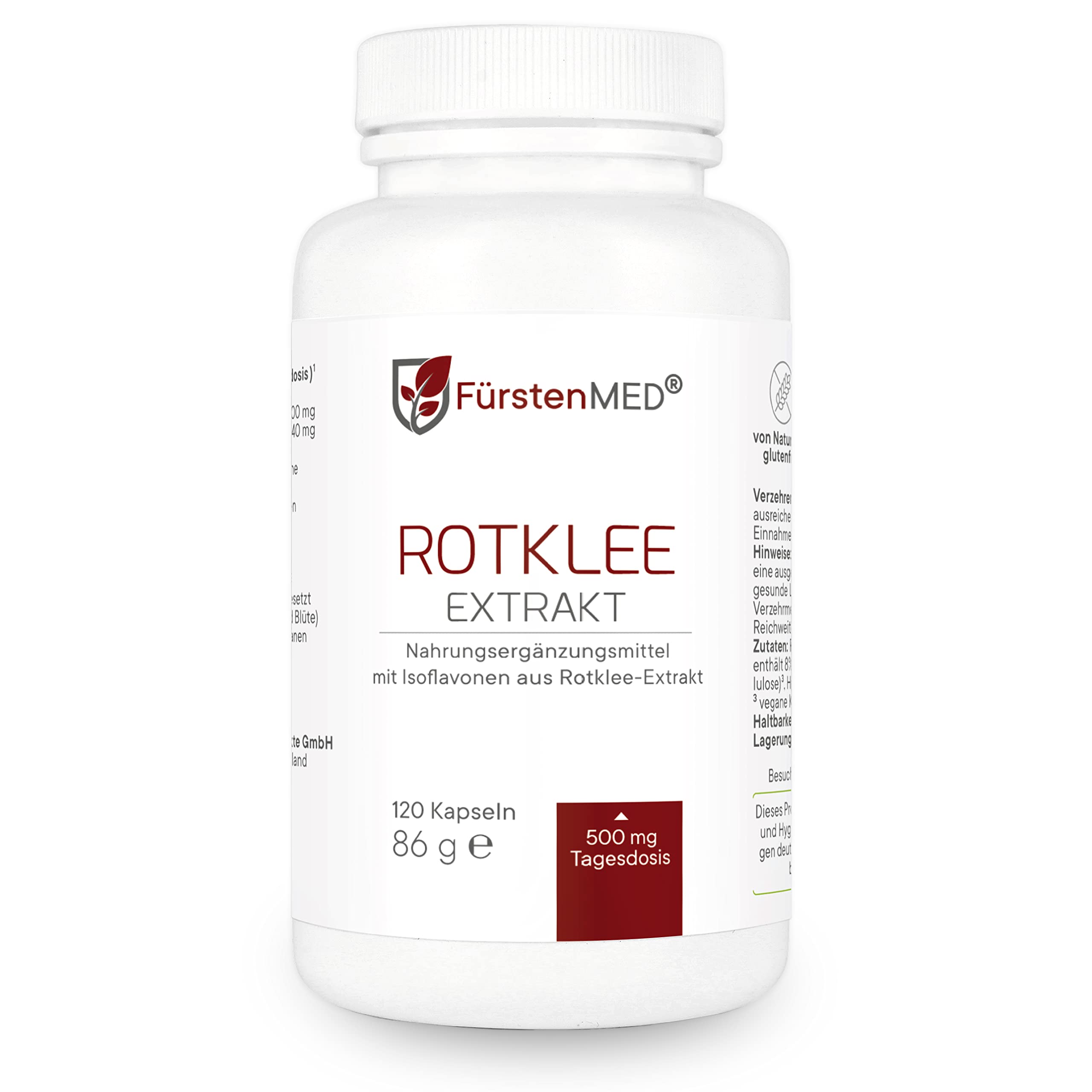 FürstenMED® Rotklee Kapseln Hochdosiert mit 500mg Rotklee-Extrakt (40mg Isoflavone) mit Hopfen, 120 Kapseln, Laborgeprüft, Vegan & ohne Zusatzstoffe