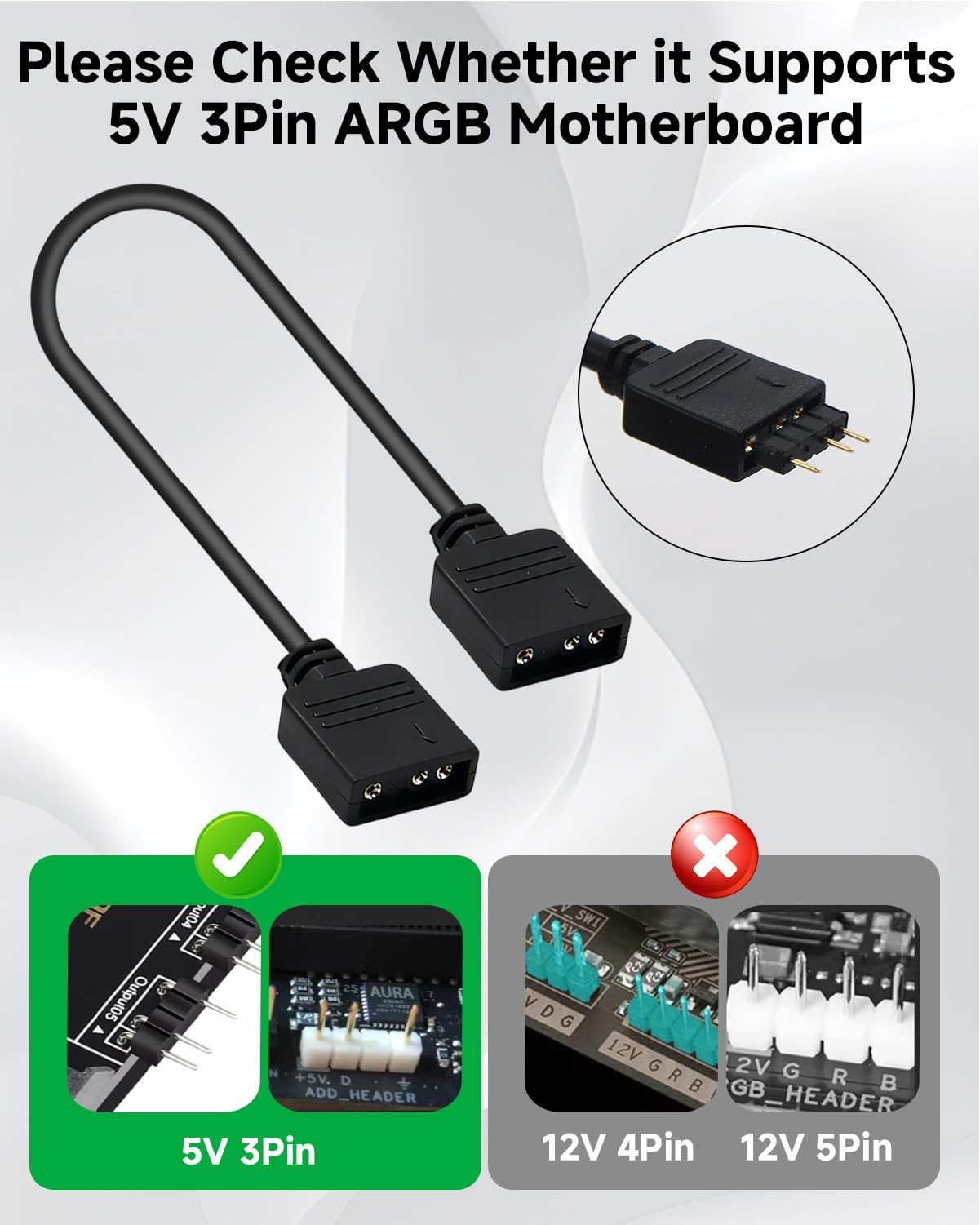 Lote de 2 cables de extensión ARGB de 5 V 3 pines, cables divisores ARGB, adaptador RGB para caja de ordenador, enfriador de 30CM