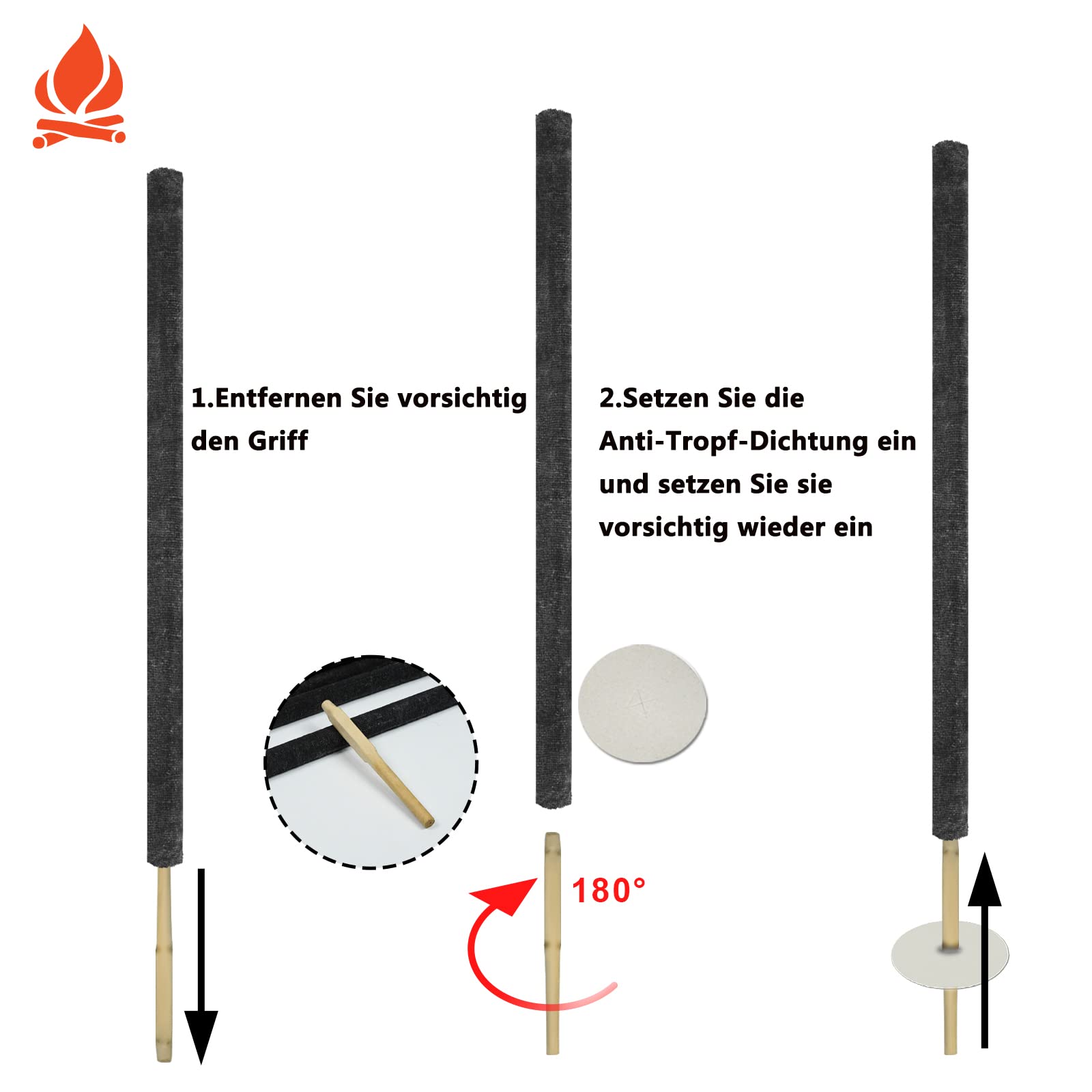 100 Torches De Jardin En Cire - 72 Cm, Durée 100 Min, Poignée Bois 12 Cm, Résistantes Au Vent, Sans Suie - Pour Fêtes Extérieures