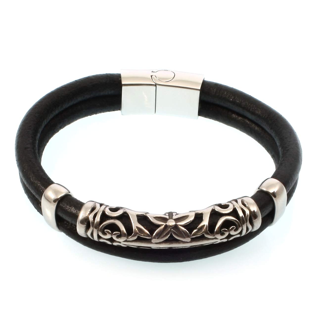 Echt Leder-Armband XO R Schwarz Männer Herren