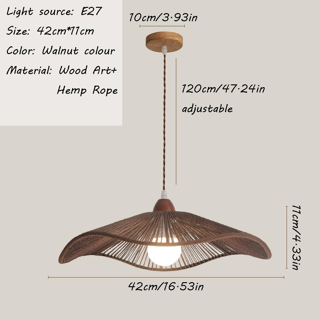 JOJOM Lampe tissée à la main Marron de Noyer Lustre au look bohème Corde de Chanvre suspension luminaire Hauteur Réglable Pour salon cuisine chambre Restaurant Salon de thé(A42)
