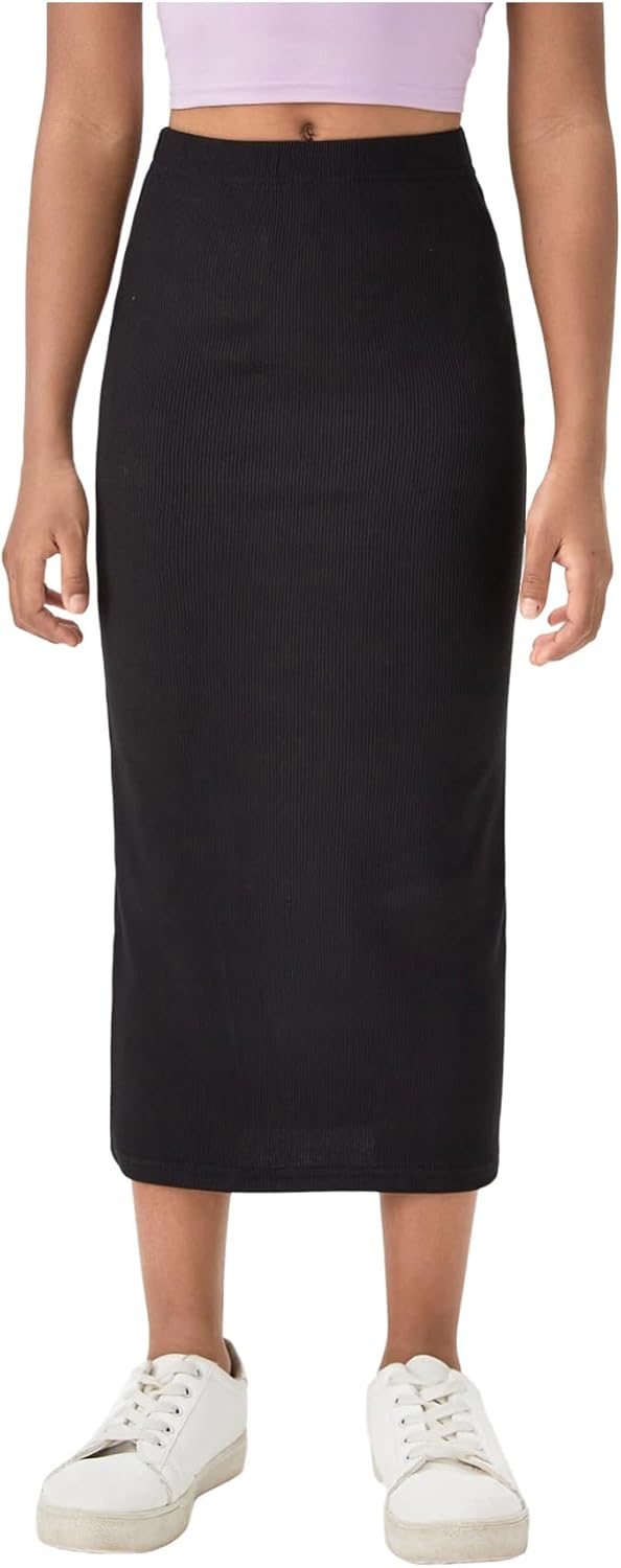 Milumia Girl's High Waisted Bodycon Skirt Ribbed Knit Slim Fit Long Pencil Skirts