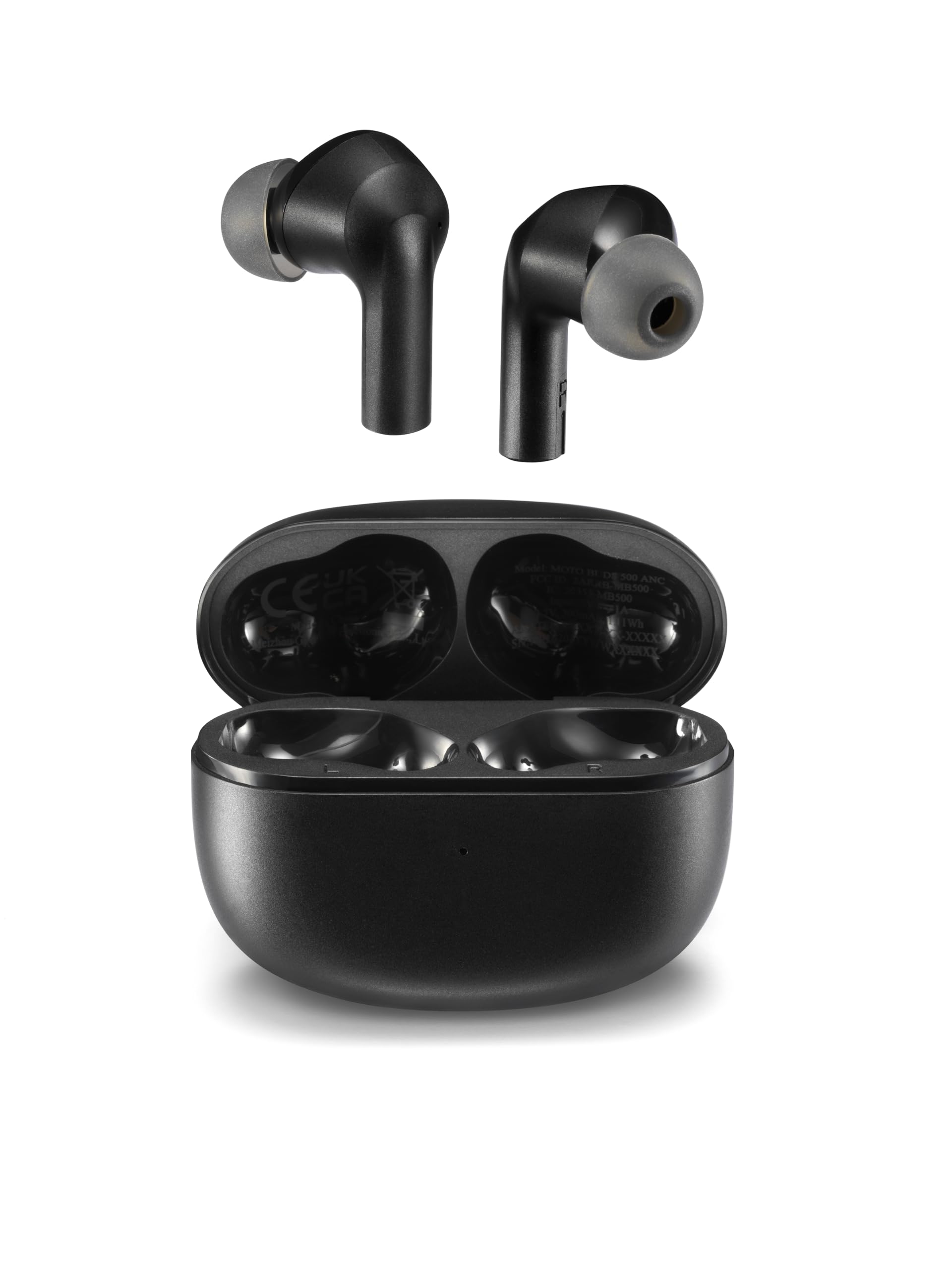 Motorola Sound - Auricolari Moto Buds 500 ANC True Wireless con cancellazione attiva del rumore, Fast Pair, 20 ore di riproduzione, resistenti all'acqua, ricarica USB-C, neri