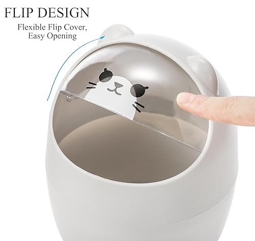 Miniatura 3 de Yesland Paquete de 2 mini cubos de basura de escritorio con tapa oscilante, bonito cubo de basura de plástico con oso, cubo de almacenamiento de