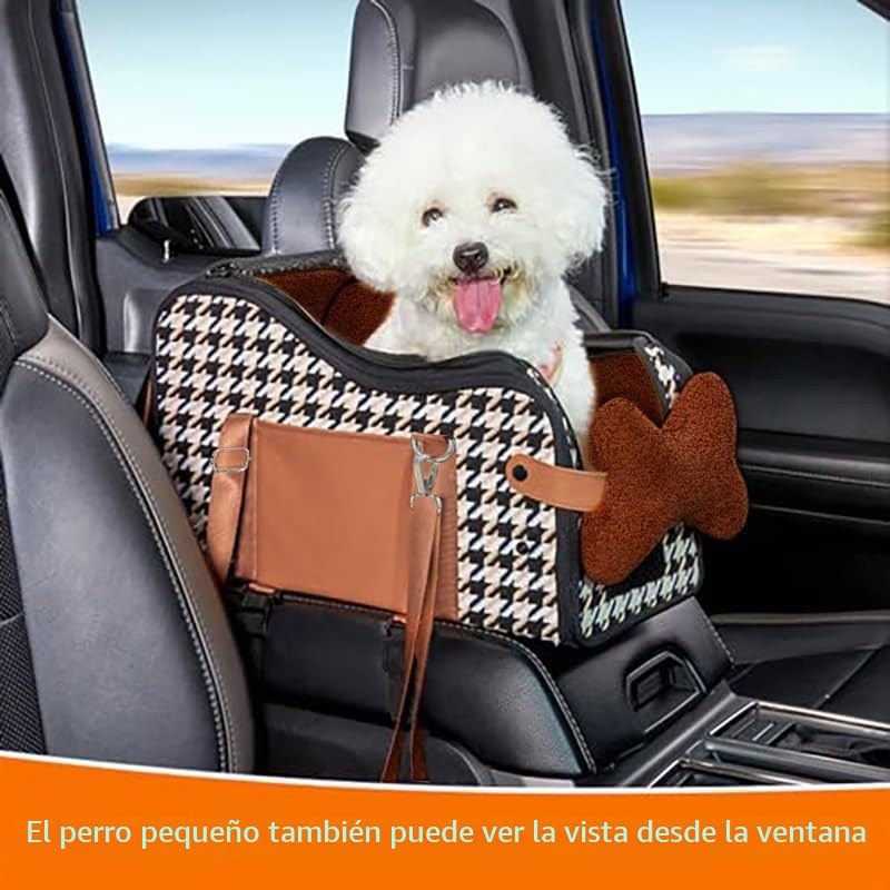 Asiento de coche para perro, consola central, asiento elevador para gato, bolsa portátil y compacta para mascotas para exteriores (tapa marrón, talla única)