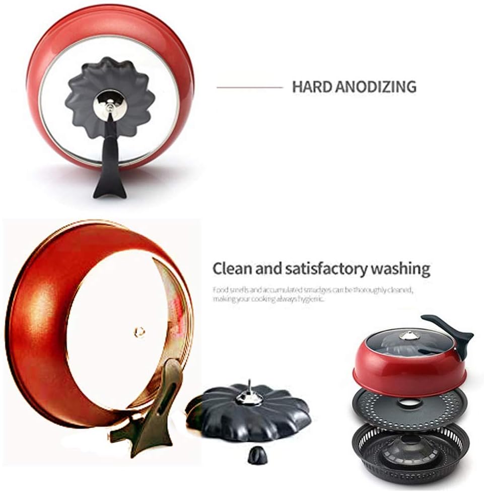 Joycook BBQ Smokeless Kitchen Wide Direct Fire Grill Oven Pan for Gas Range Flame Fired Meat Fish Chicken Korea Oven 13-inch, RED