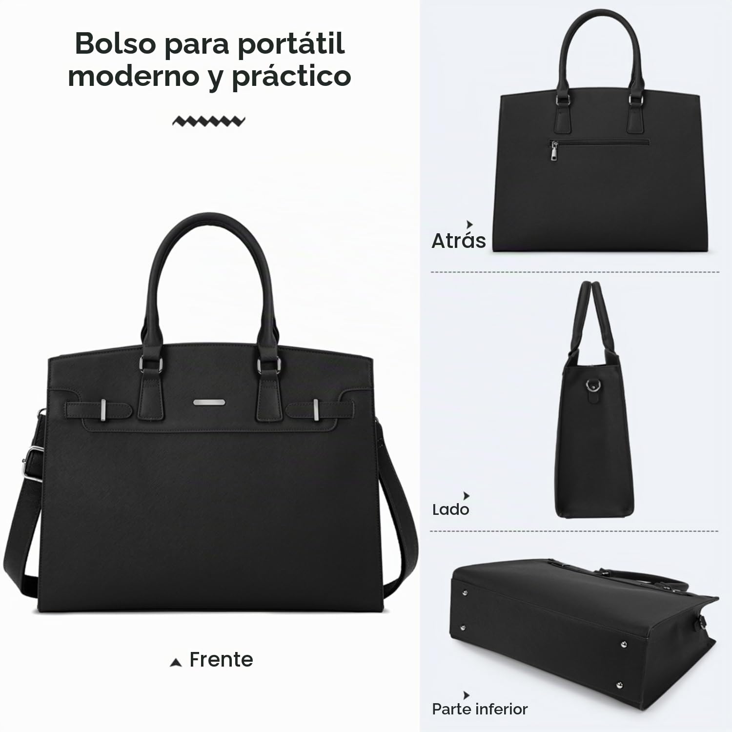 IGOLUMON Bolso de Mujer Grande Bolso Universidad Mujer Cuero PU Bolso Portatil Mujer 15.6 Pulgadas para Ordenador Impermeable Shopper Bolso Tote Negro