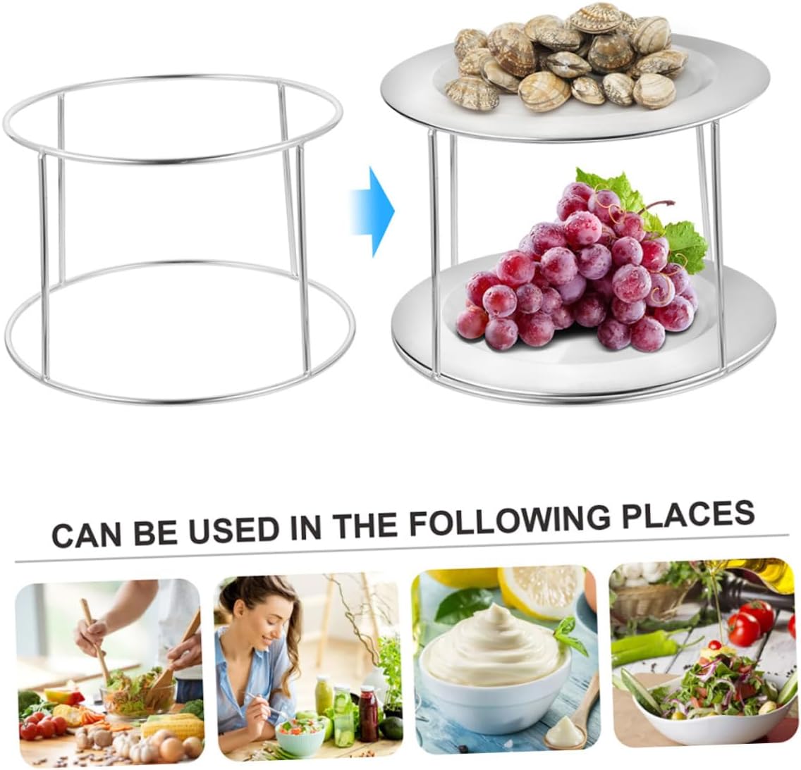 PRETYZOOM 2pcs Stainless Steel Double Layer Grill Rack Pizza Pan Seafood Serving Tray Food Holder Stand Lightweight