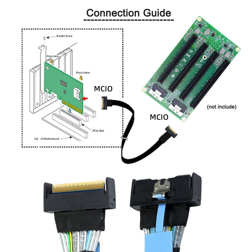 xiwai Slimline SAS 8i SFF-8654 - Cable extensor macho de 74 pines a SFF-8654 4.0 74 pines, PCI-E 5.0 Mini Cool Edge IO MCIO Cable 50 cm