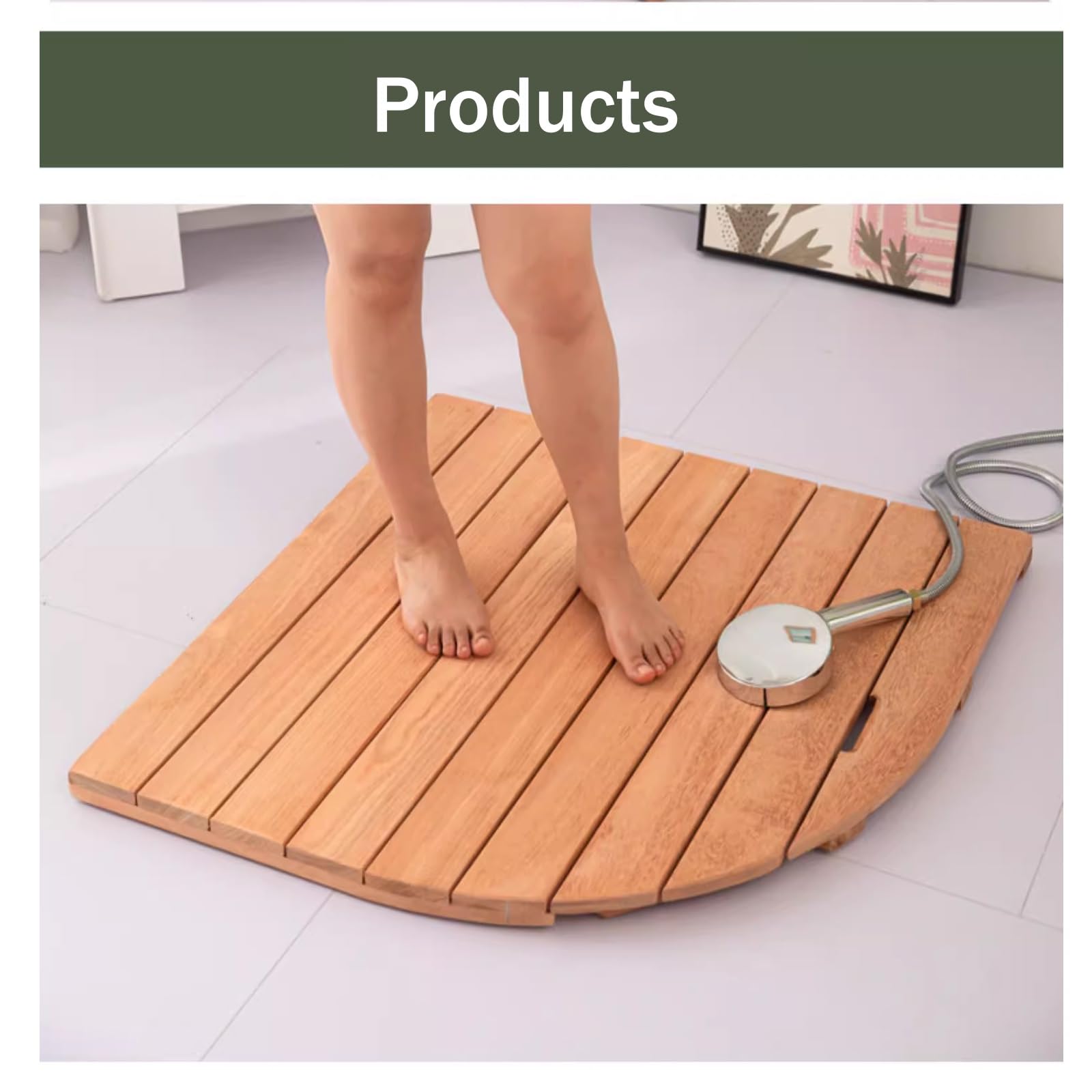 Pedana Doccia Legno，Pedana Doccia in bambù, Tappetino Antiscivolo for la Vasca e la Sauna, Interno e Esterno, Naturale，pedana Legno Doccia，Tappetino Doccia in bambù(W60xL60cm/W24xL24in)