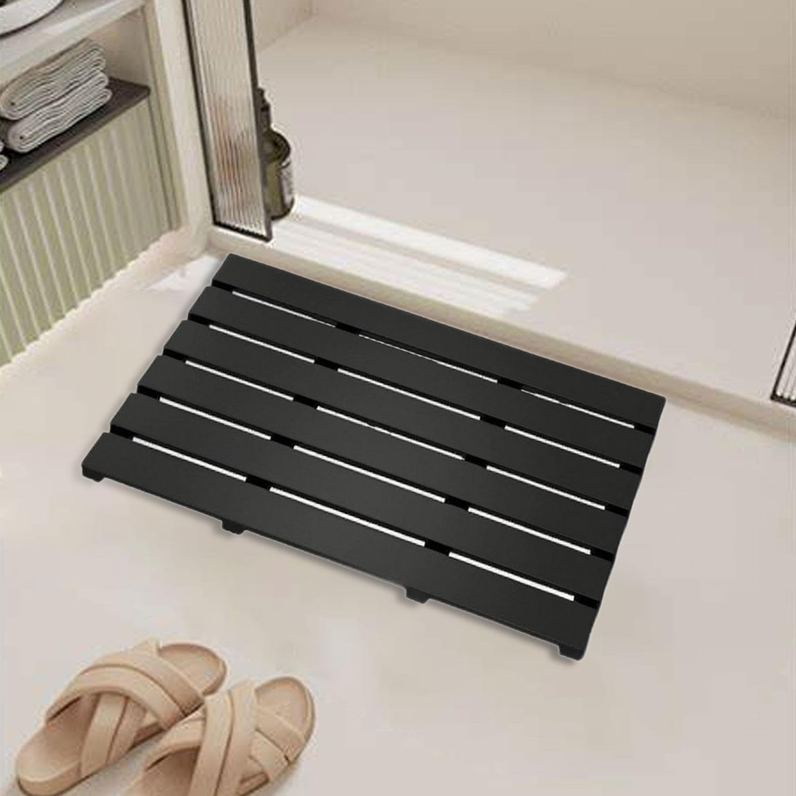 Milageto Alfombra de baño de bambú, Impermeable, de Secado rápido, para el Lavabo, lavandería o el recibidor, Negro