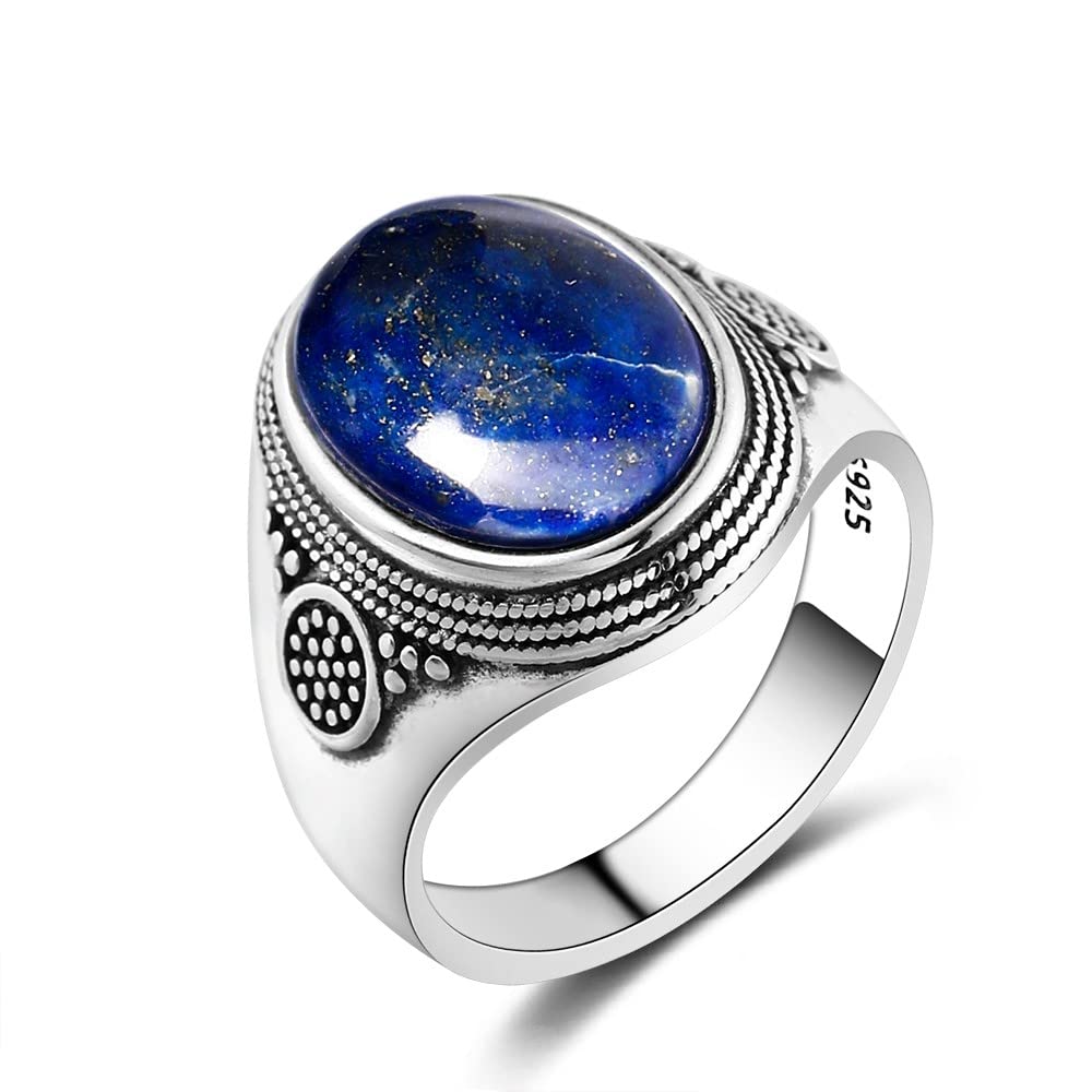 DarryDooly Nasiya Luxury Vintage Sterling Silver rRing 10x14MM Big Oval Lapis Lazuli Rings For Men WomenFine Jewelry Party Anniversary