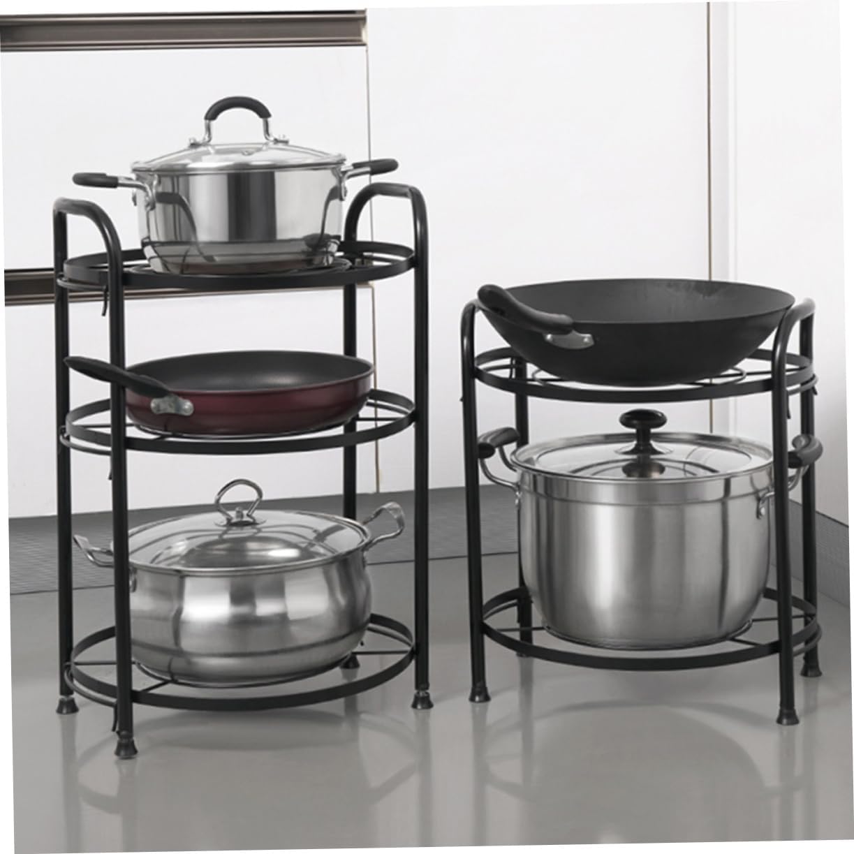 1 PC Creative Storage Support for Kitchen Pot Rack Organizer Floor Shelf with Black for Pots and Pans Display Space Saving