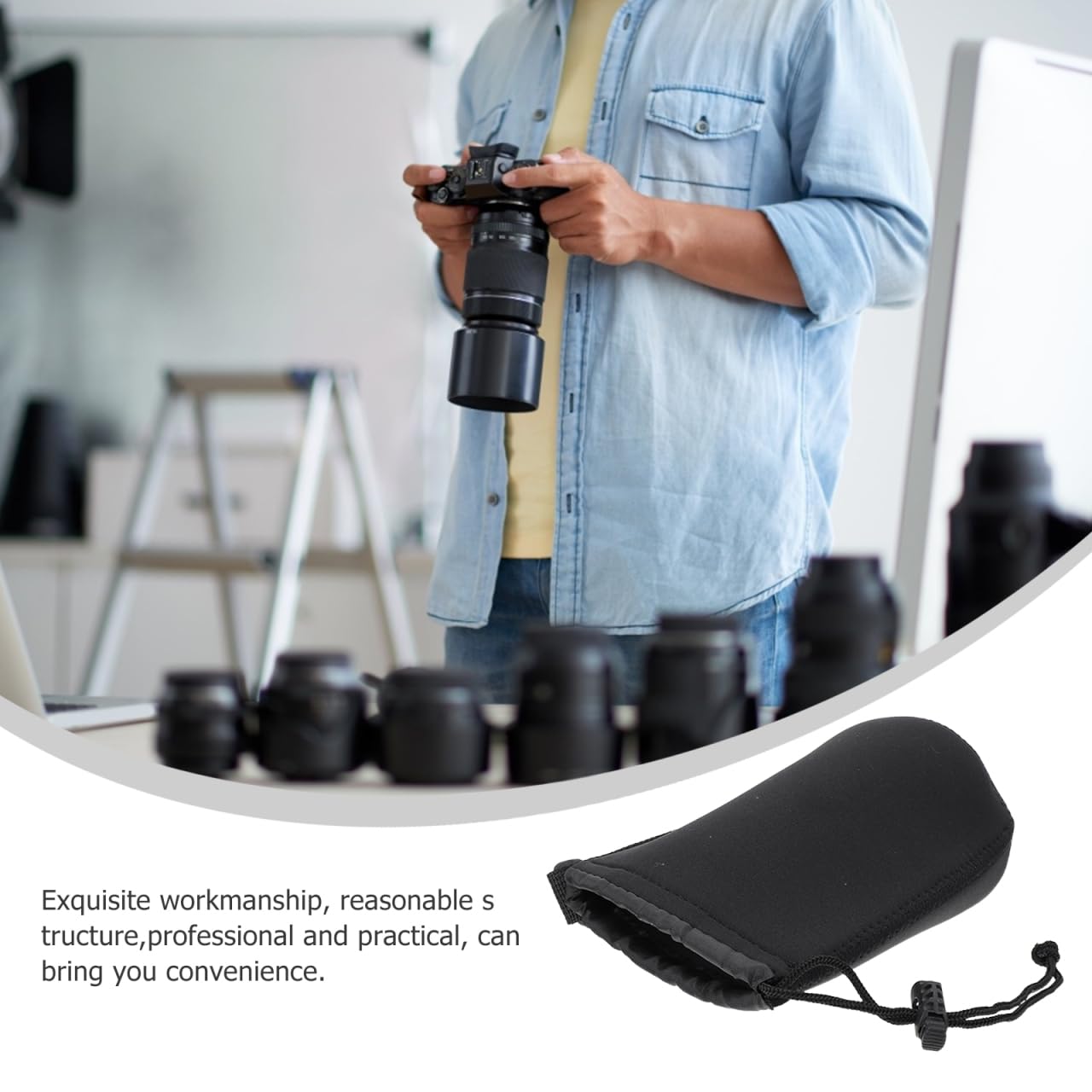 Gadpiparty Torba na obiektyw aparatu Wish Lens Pouch etui na obiektyw aparatu fotograficznego Wide Machine obiektyw aparatu torba do przechowywania obiektywu aparatu akcesoria czarna, czarny