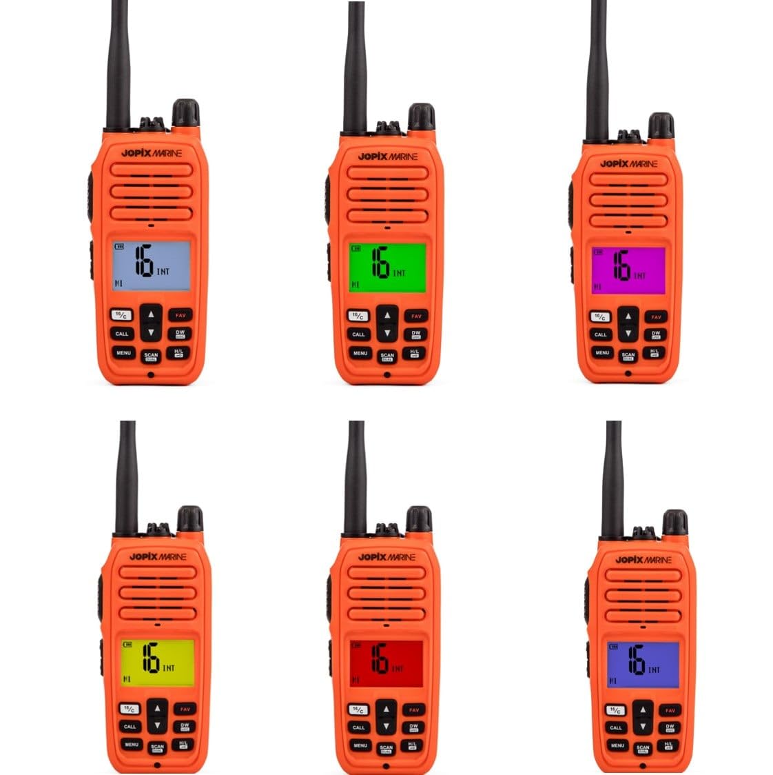 Jopix Marine 616P Arancione Walkie-Talkie Marino VHF Galleggiante, Impermeabile IP67, Potenza 5W, Riduzione Rumore NCR, Schermo LCD Multicolore, Omologato Marina Mercante