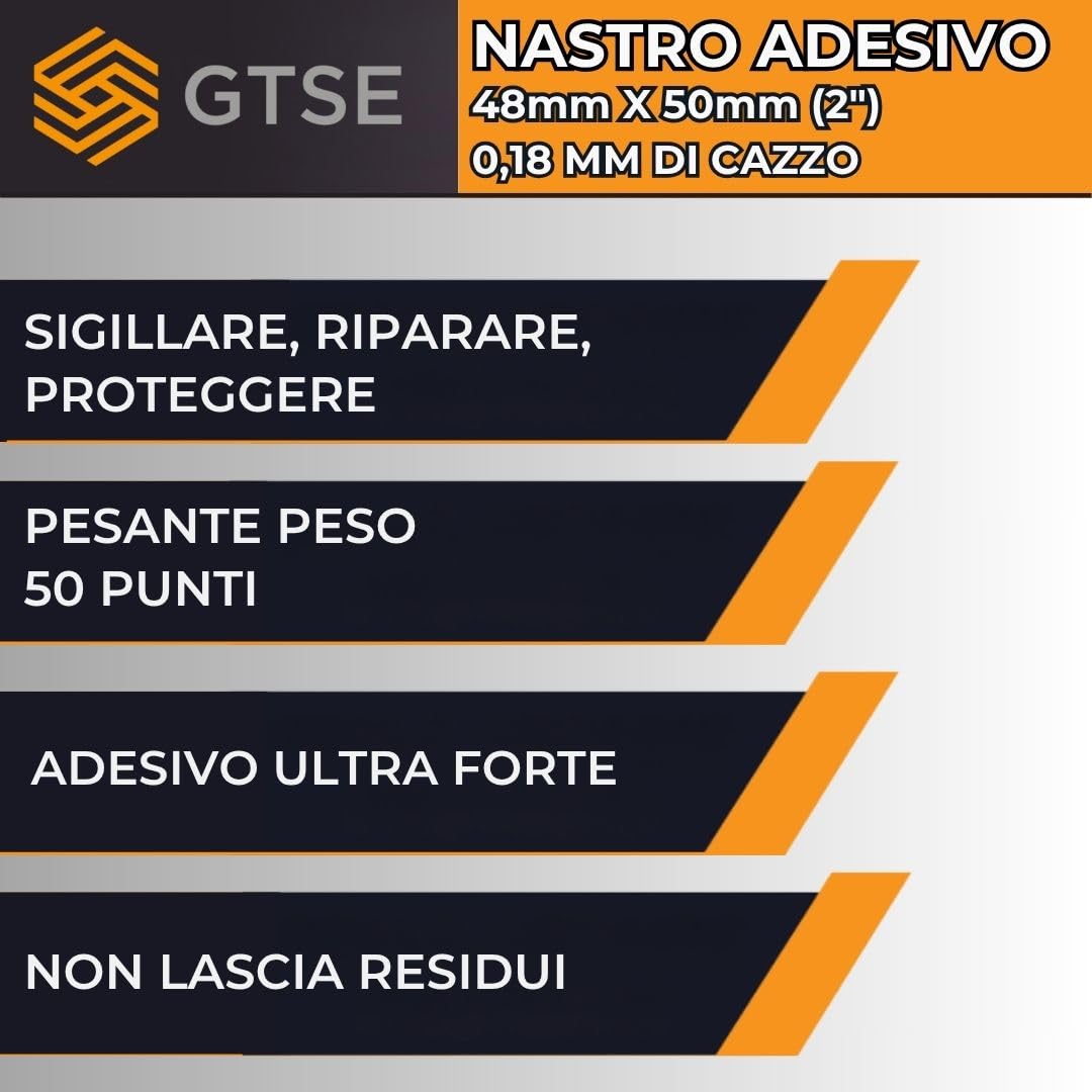 GTSE - Nastro Adesivo da Imballaggio 48 mm x 50 m bianco 24 Rotoli | Fascette in nylon resistenti e autobloccanti - Multiuso, per casa, ufficio, garage e fai da te
