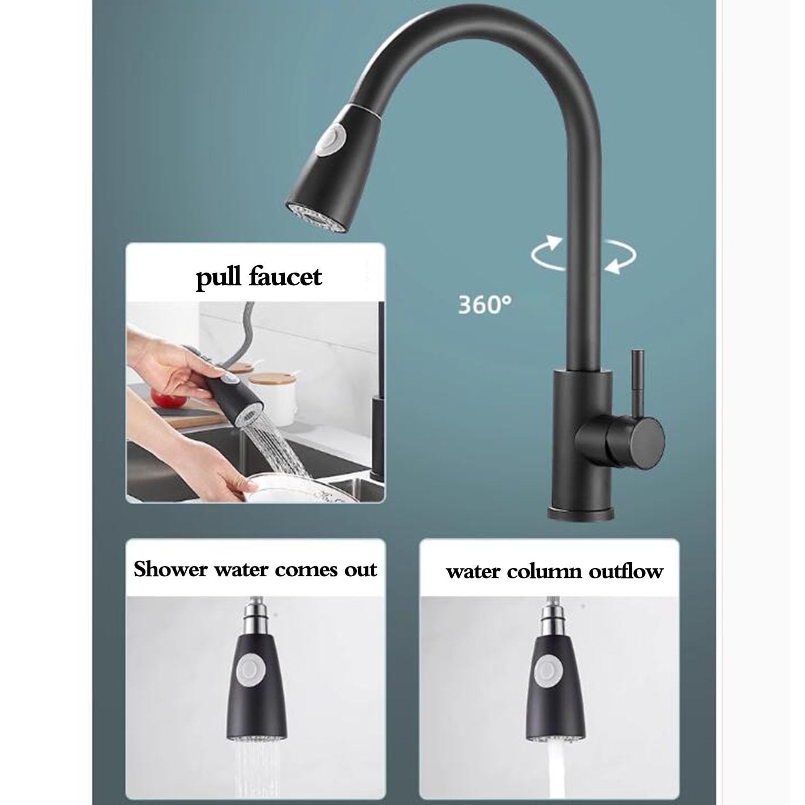 Lavello a sifone singolo con rubinetto estraibile per cucina e bagno, mini lavello per lavaggio a mano, lavello da bar per camper, piano di lavoro, lavello integrato, acciaio nero, 45 x 40 x