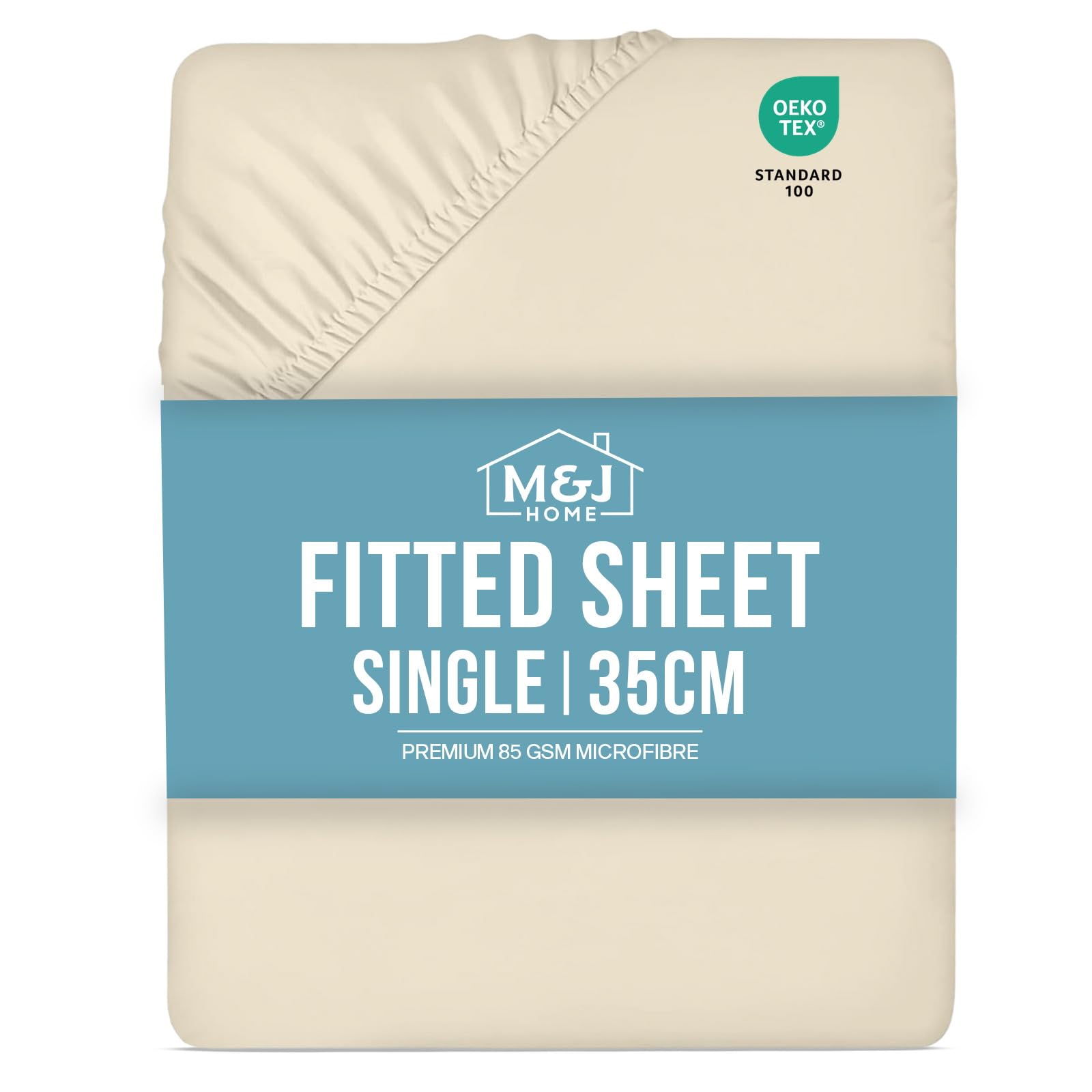 M&J Home Single Bed Fitted Sheet Beige - Deep Pocket 35cm - 85GSM Microfibre - Easy Care Machine Washable - OEKO-TEX Certified