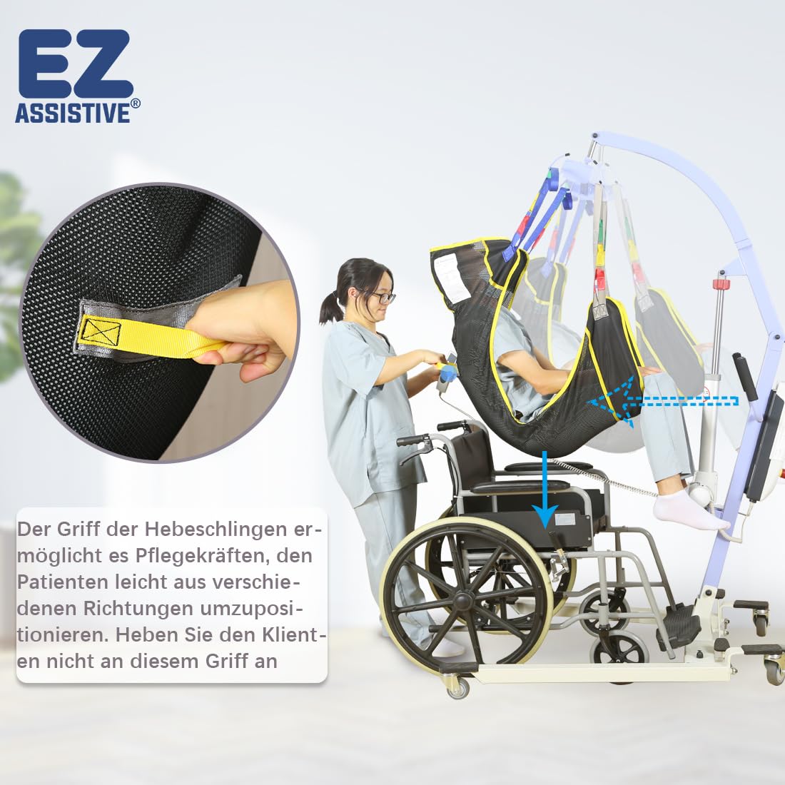 EZ Assistive Full Body Patient Lift Sling features a four points mesh sling for patient transfers and supports up to 500lbs (230kgs). (mittel)