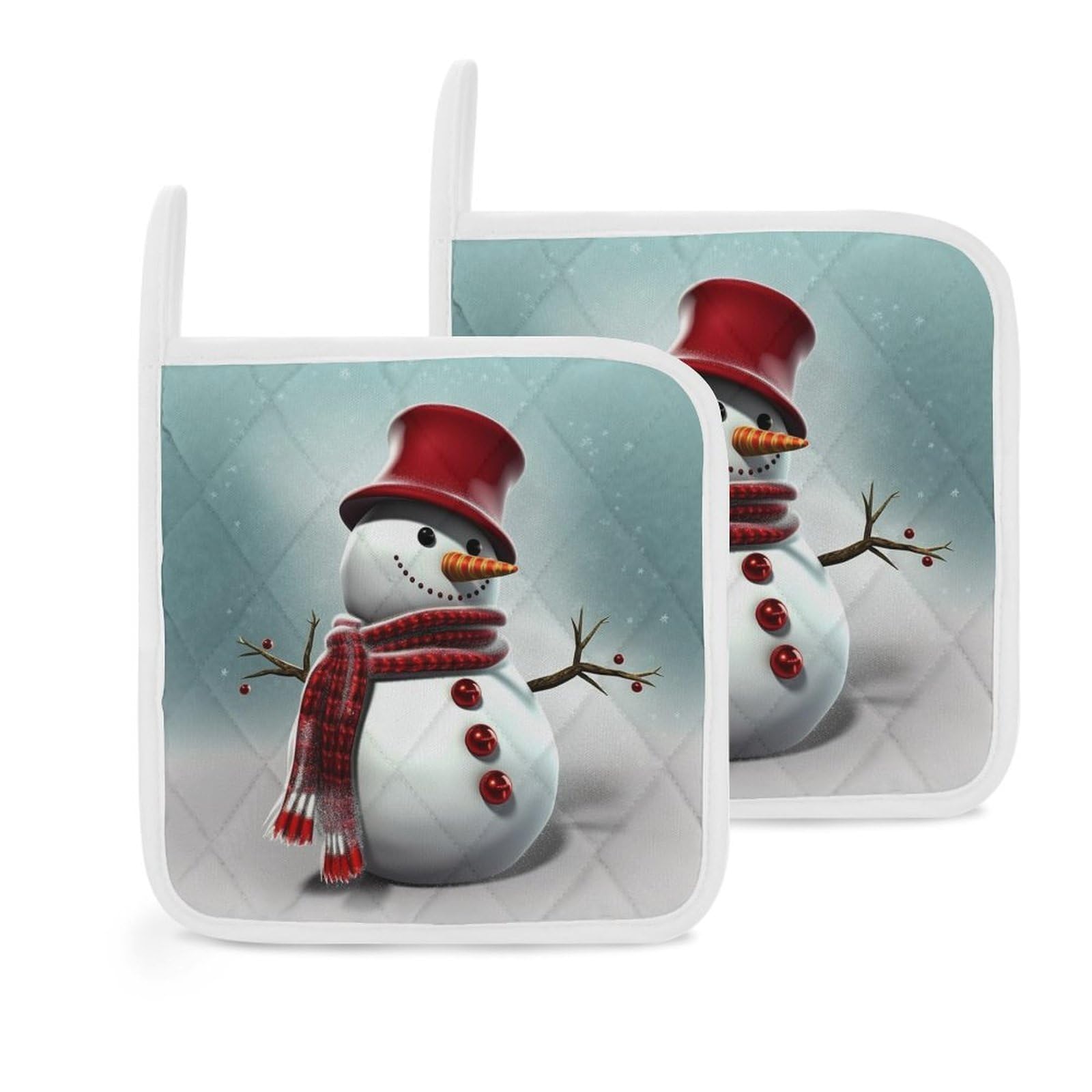 2Pcs Pot Holders for Kitchen Heat Resistant Hot Pads for Countertops Oven Christmas Snowman Hot Holders Non-Slip Oven Potholders Set for Cooking Baking Trivet 8 Inch