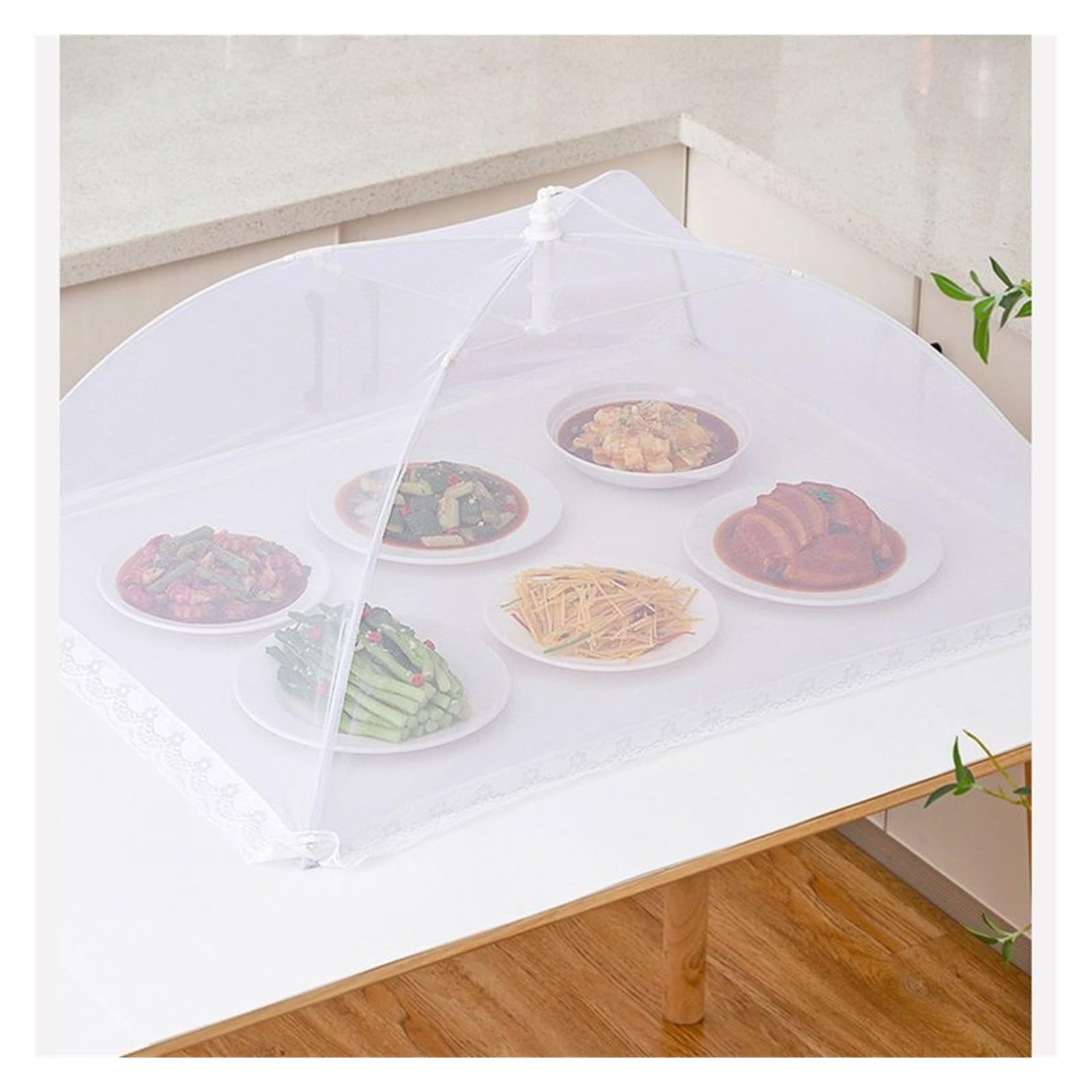 Netzabdeckung für Lebensmittel, Mesh-Abdeckung for Lebensmittel, faltbar, for Esstisch, Moskitozelt, Regenschirm, Küche, Aufbewahrung, Weiß, 1/2 Stück(2pcs)