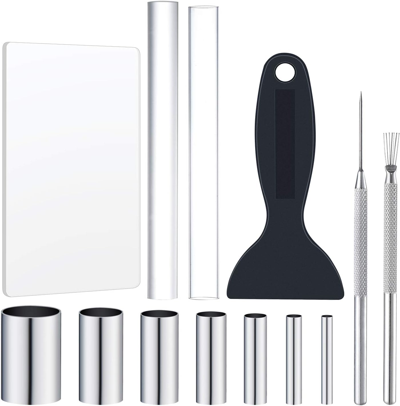 ShipeeKin Acrylic Clay Rolling Pins + 7pcs Round Hole Punch Cutters Dotting Mold + 2pcs Clay Modeling Sculpture Needles + Acrylic Backing Board with Shovel Scraper Tool for Clay Pottery Craft