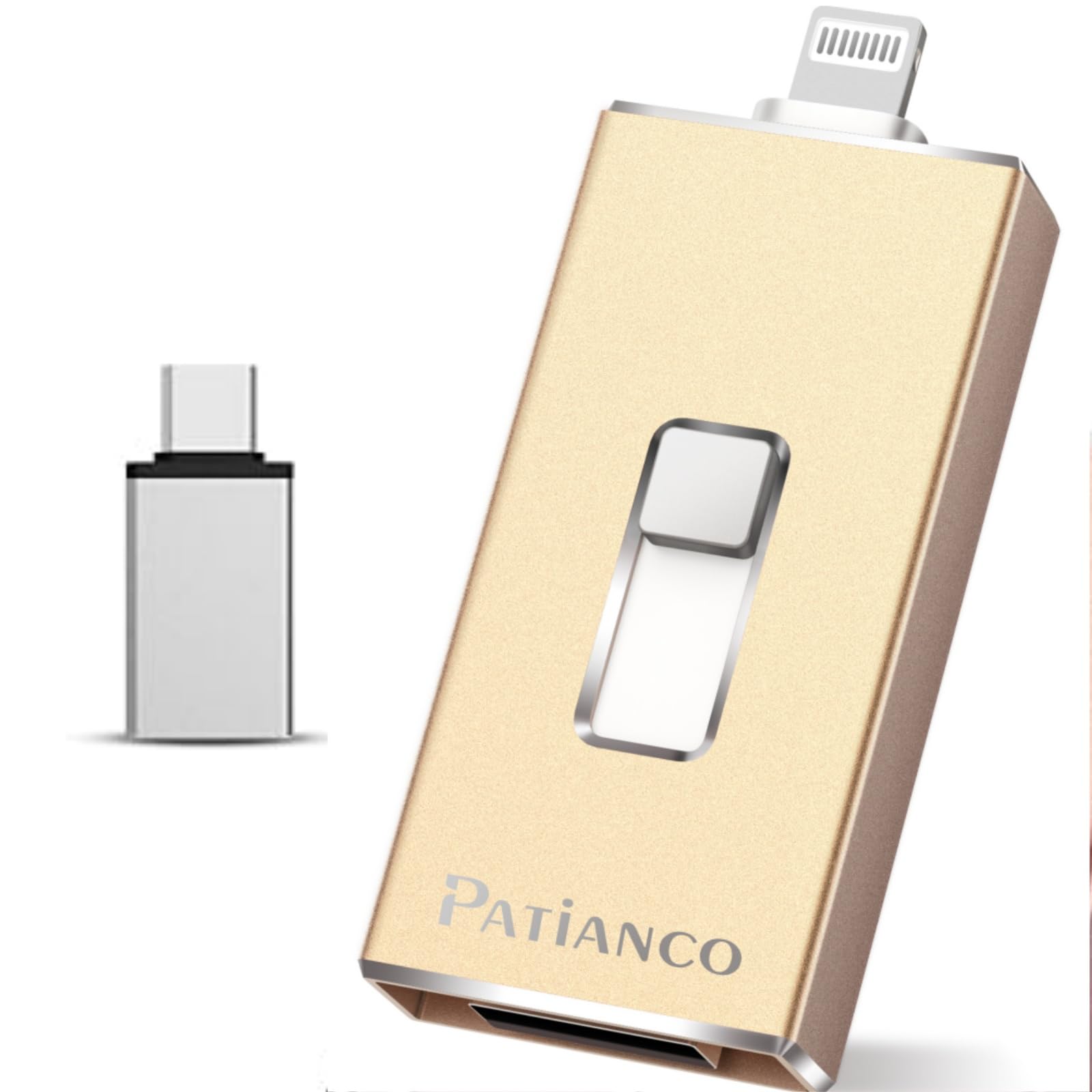 Patianco 512GB MFi Certified USB Photo Stick for iPhone/iPad, USB 3.0, Lightning Connector, Gold