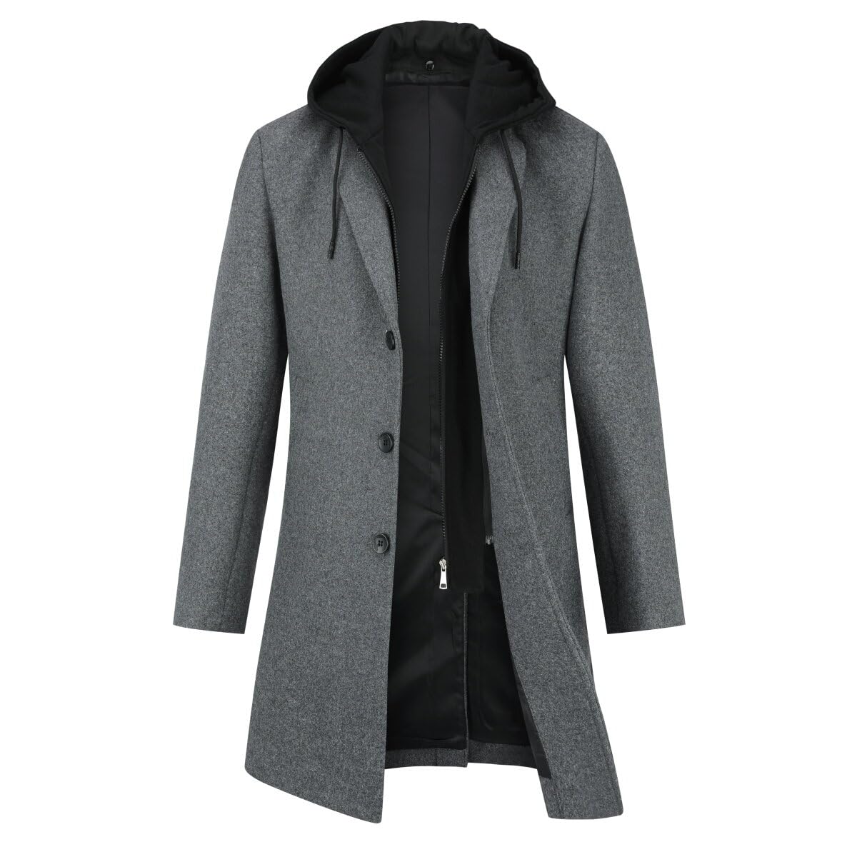 YOUTHUP Cappotto Uomo Lana Slim Fit Con Cappuccio Rimovibile Invernale | Tessuto lana spesso e caldo, cappuccio staccabile, design raffinato per stagione invernale