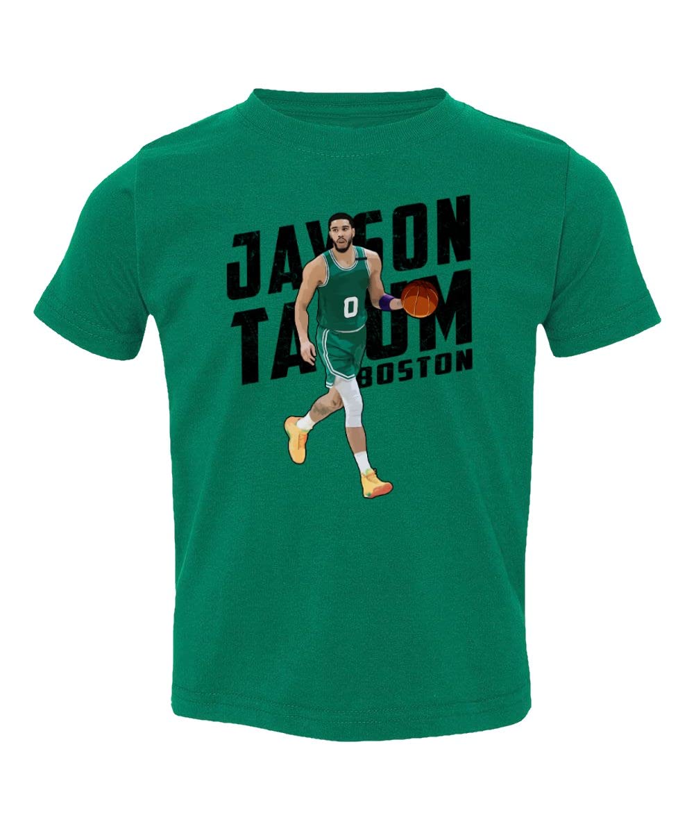 RIVEBELLA Tatum Boston Basketball Star Sports Fans Toddler T-Shirt (Green, 5T)