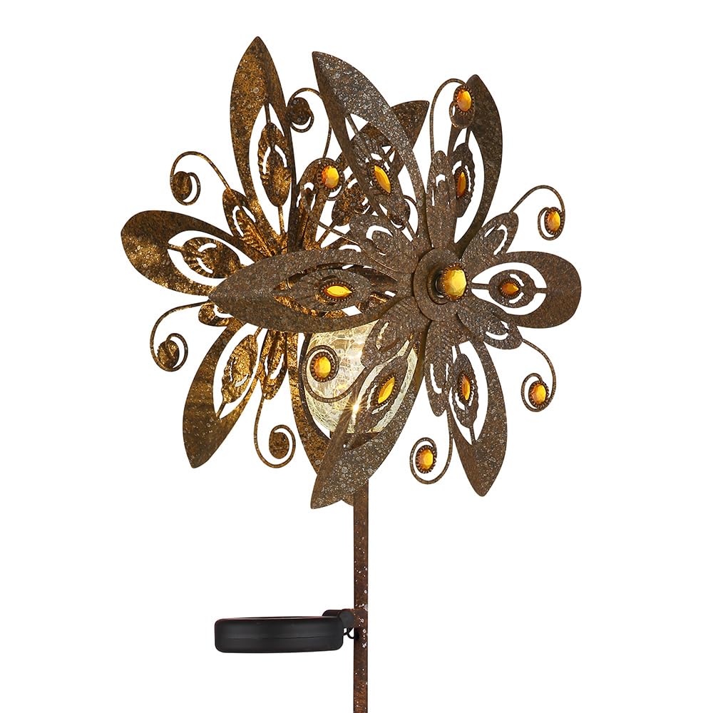 Solarleuchte Windrad Solarlampe Erdspieß Gartendeko Solar Gartenstecker rost, Metall, LED warmweiß, LxBxH 32x17,5x124 cm, 2er Set