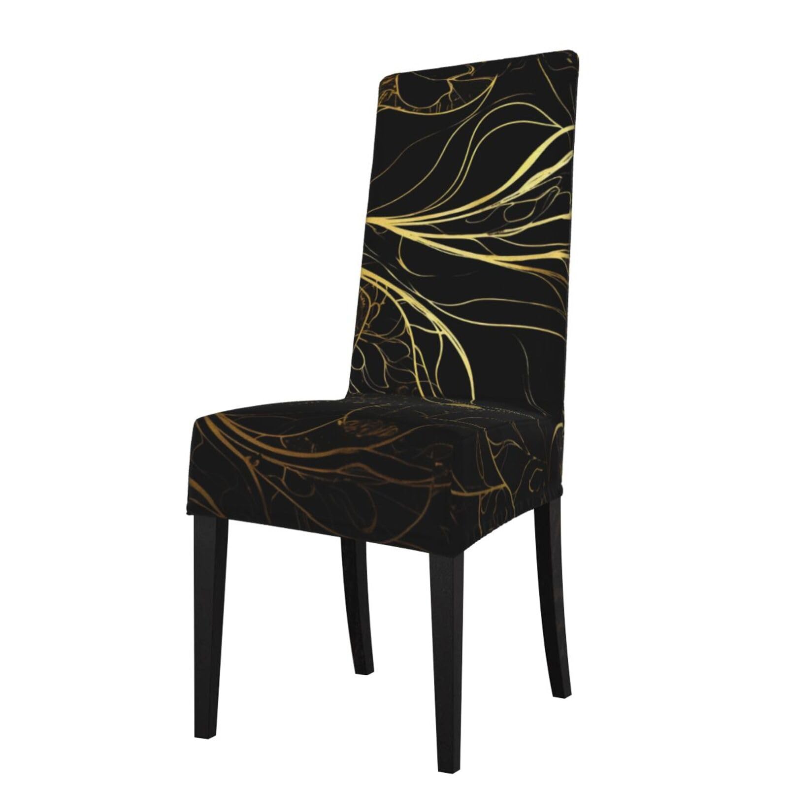 WPKJU Black and Gold Background Print Dining Chair Covers Removable Chair Seat Covers Decorative for Kitchen & Bar Stools
