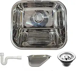 Tanque Inox 40x40x22cm Aço Inox 304 Polido Alto Brilho com Válvula e Sifão