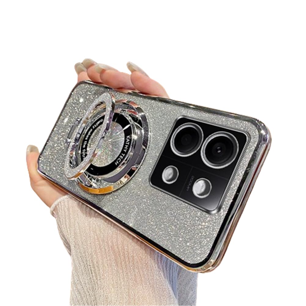 GYHOYA Case for Xiaomi Redmi Note 13 Pro 5G Case Glitter Bling with Stand Camera Protector Phone Case Slim Luxury Plating Bumper Shockproof Protective Case Cover for Redmi Note 13 Pro 5G Sliver YD