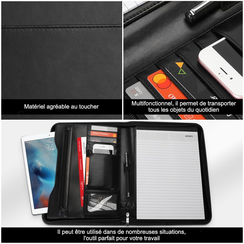 LOETAD Porte Documents A4 Homme Cuir Organiseur Bureau Support Presse-Papiers Poche Téléphone