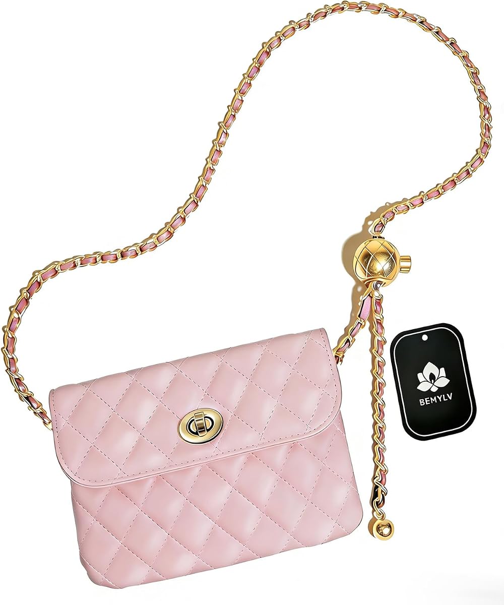 BEMYLV Riñonera de Cuero con Cadena para Mujer Riñonera Rosa | Bolso cruzado para teléfono, bolso de cintura ajustable, bolso de noche, bolso desmontable