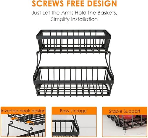 Miniatura 3 de Cesta de frutas para encimera de 2 niveles para cocina, mostrador de frutas, verduras, soporte de almacenamiento de aperitivos, organizador de