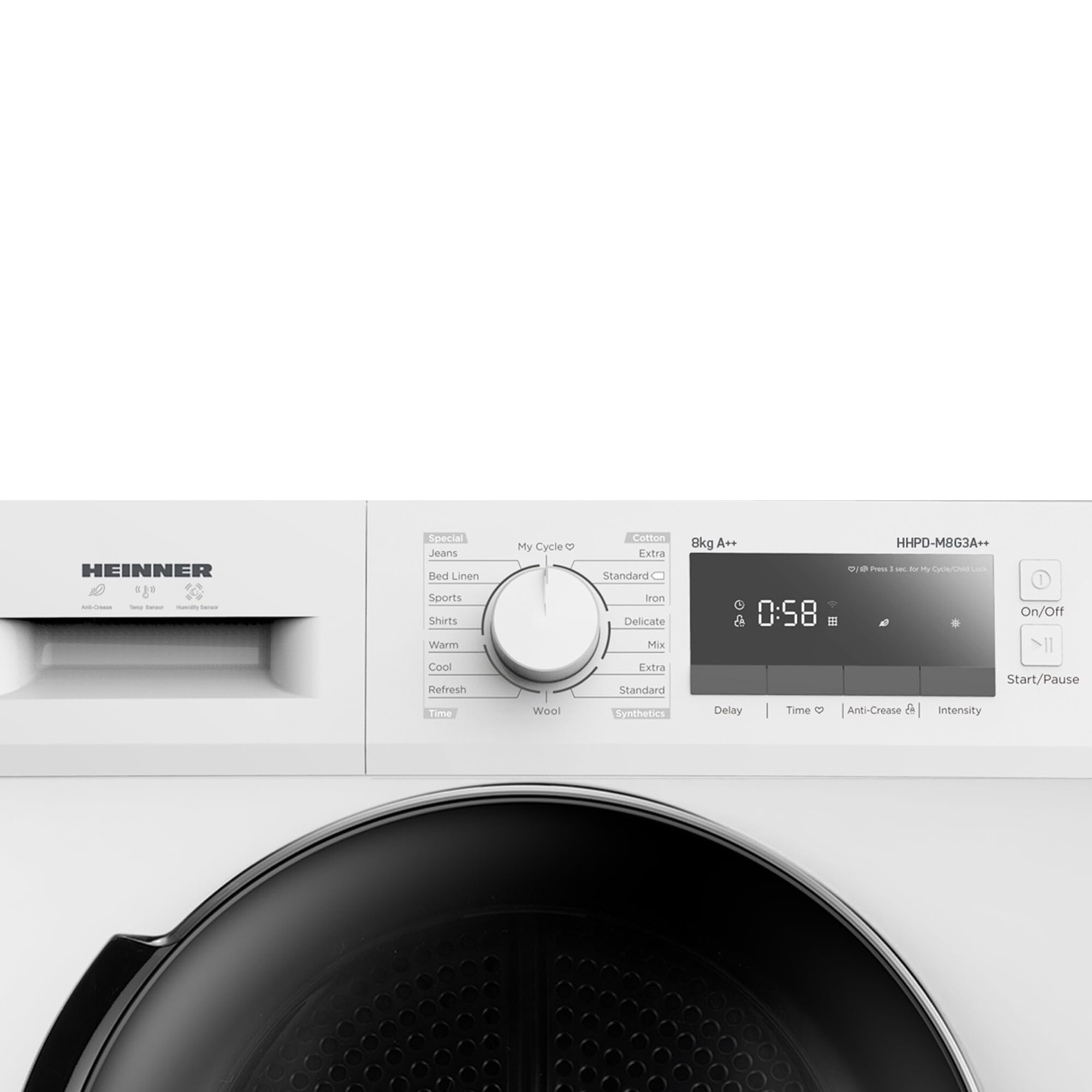 HHPD-M8G3A++ - 8 kg Wärmepumpen-Trockner, 14 Programme, Energieklasse D, LED-Display, Kindersicherung, Trommelbeleuchtung, Weiß, 5 Jahre Garantie (8 KG)