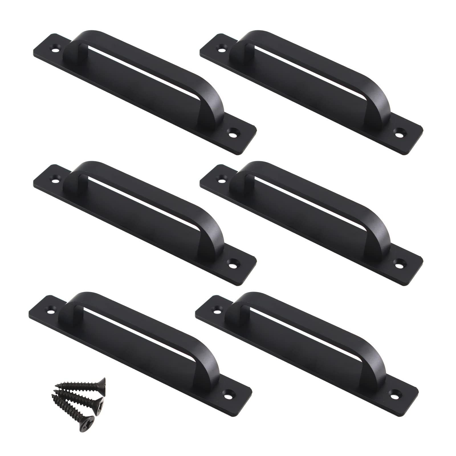 Zerniple Length 147mm Aluminum Alloy Sliding Door Plate Handle Barn Door Pull Handles Black Door Knobs with Self Tapping Screw (Pack of 6)