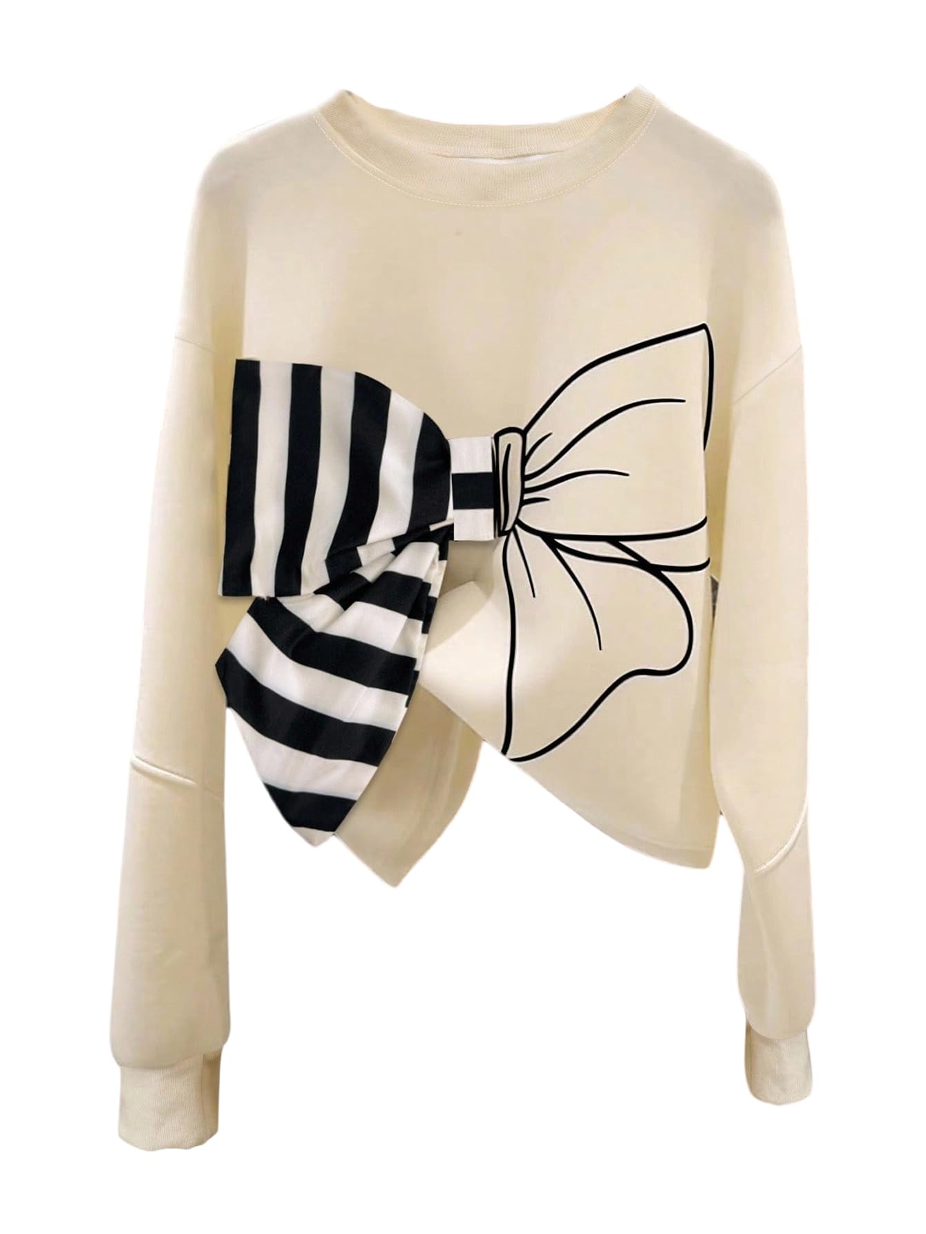 verdusa Women's Striped Bow Sweatshirt Crew Neck Pullover Tops Trendy Spring Fall Clothes-picture-56
