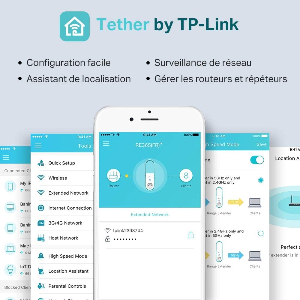 TP-Link Répéteur WiFi(RE365(FR)), Amplificateur WiFi AC1200, WiFi Extender, WiFi Booster, couvre jusqu'à120㎡, Compatible avec toutes les box internet