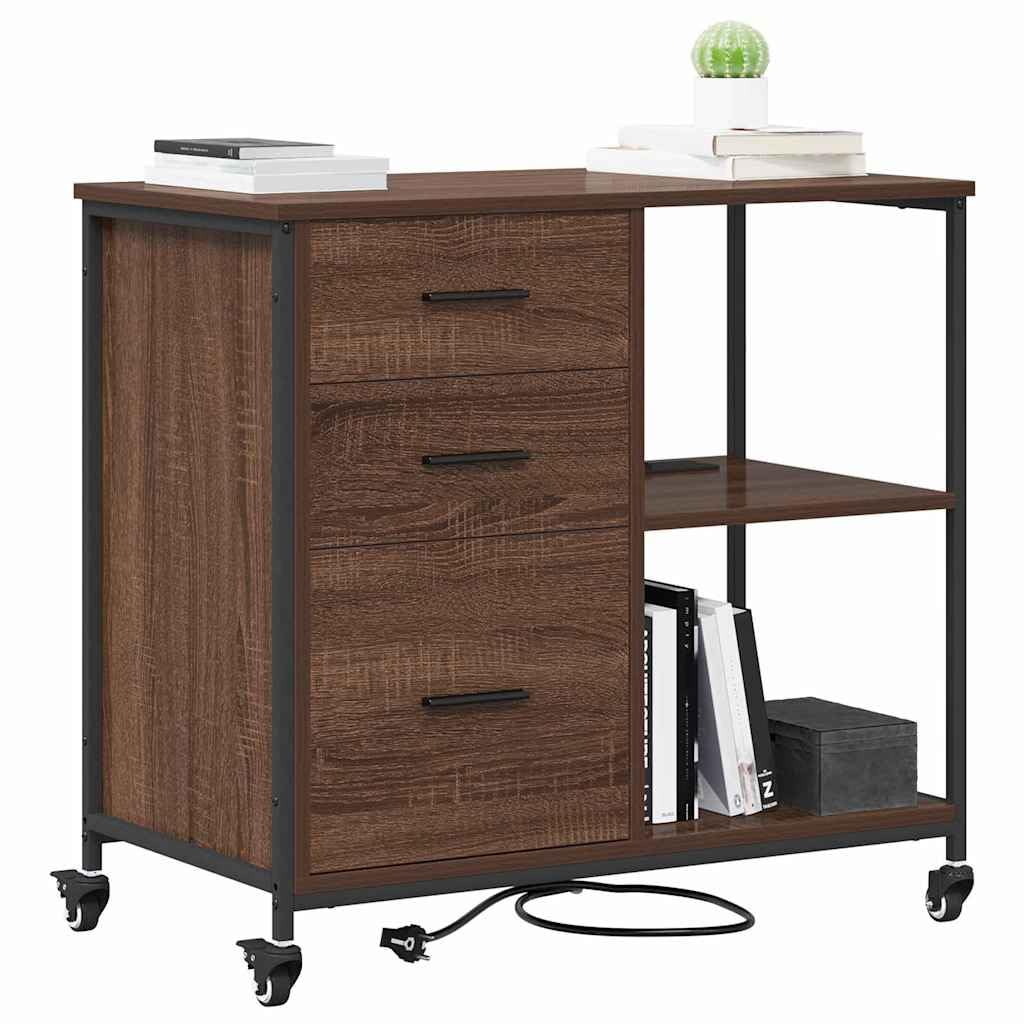 Büroschrank mit integrierter Ladestation und Regalen in Braun Eichen-Optik 76 x 41 x 72 cm – Ladeschrank für effiziente Büroorganisation und Aufbewahrung