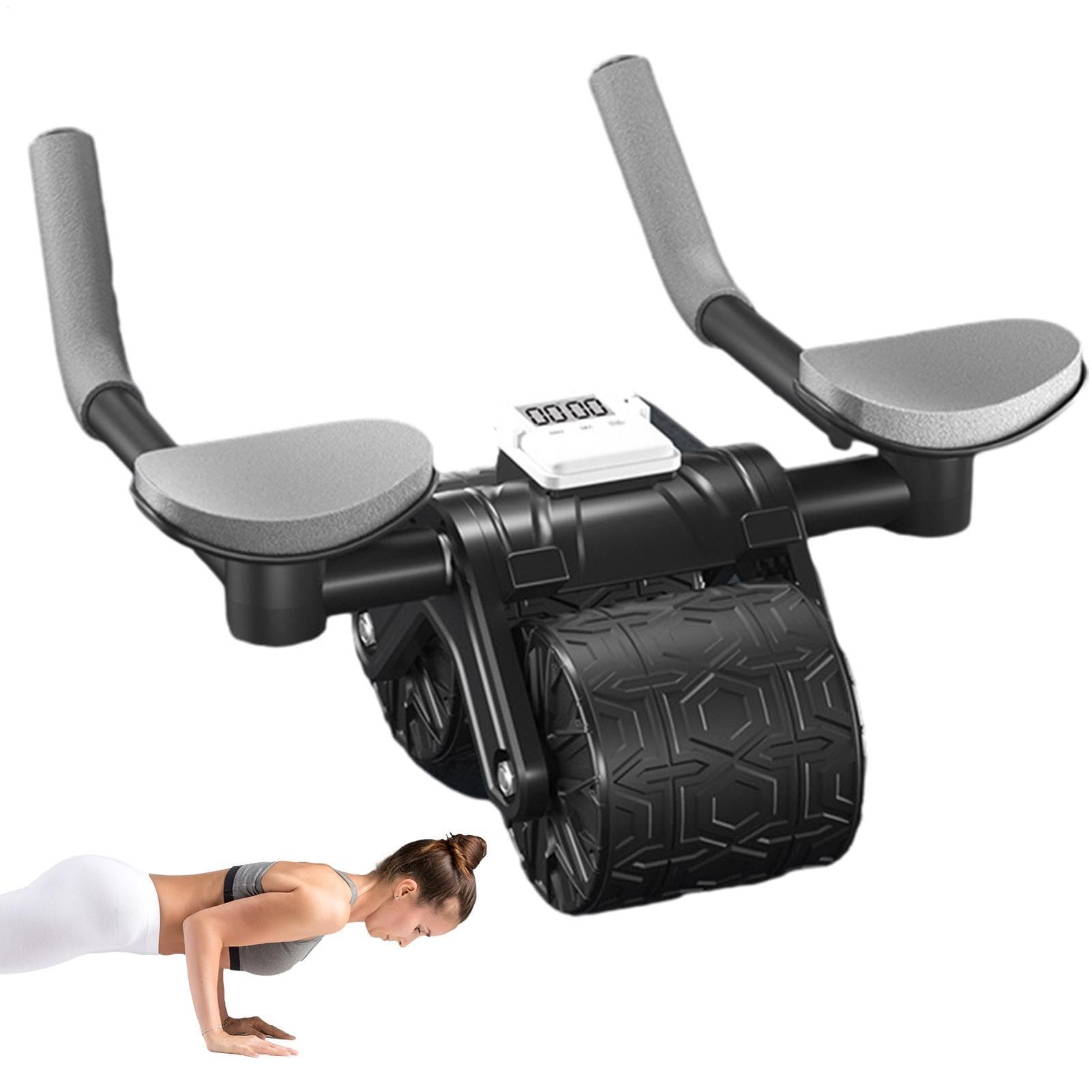 Rueda abdominal de rebote automático, rodillo AB - Rueda abdominal antideslizante con reposabrazos, rodillo de entrenamiento de núcleo abdominal estable, ruedas AB de ejercicio para entrenamiento