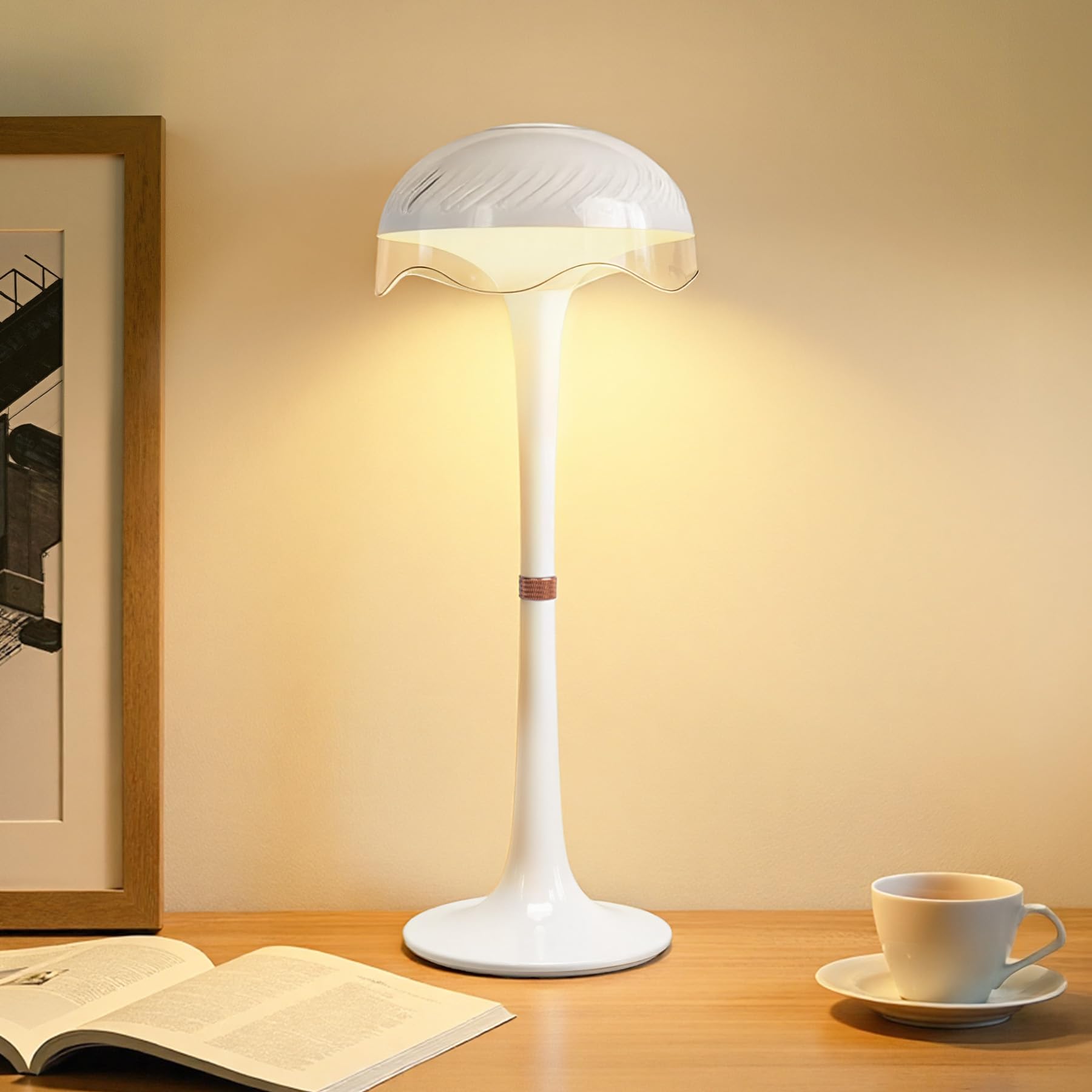 Dorifun Nachttischlampe Touch Dimmbar mit Farbwechsel & 3 Modi, USB Aufladbar LED Tischlampe Kabellos Akku mit Timing, Baby Nachtlicht Kinder Holzmaserung für deko Schlafzimmer Wohnzimmer Geschenke