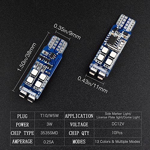 1797 T10 W5W 168 194 Rgb Led Bulb Amber Yellow 3000K White 6000K Remote 3535 Smd Dome License Plate Map Trunk Reading Side Marker Wedge Lights For Car Replacement Bulbs 12V 6W Pack Of 2 #TOP1