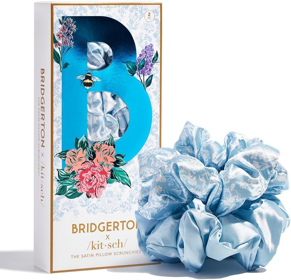 Bridgerton x Kitsch サテンシュシュ レディース ひっかかりにくい 引っ張らない ソフトで快適なシュシュ 女の子向け 昼も夜も最適 - トワル・ド・ブルー