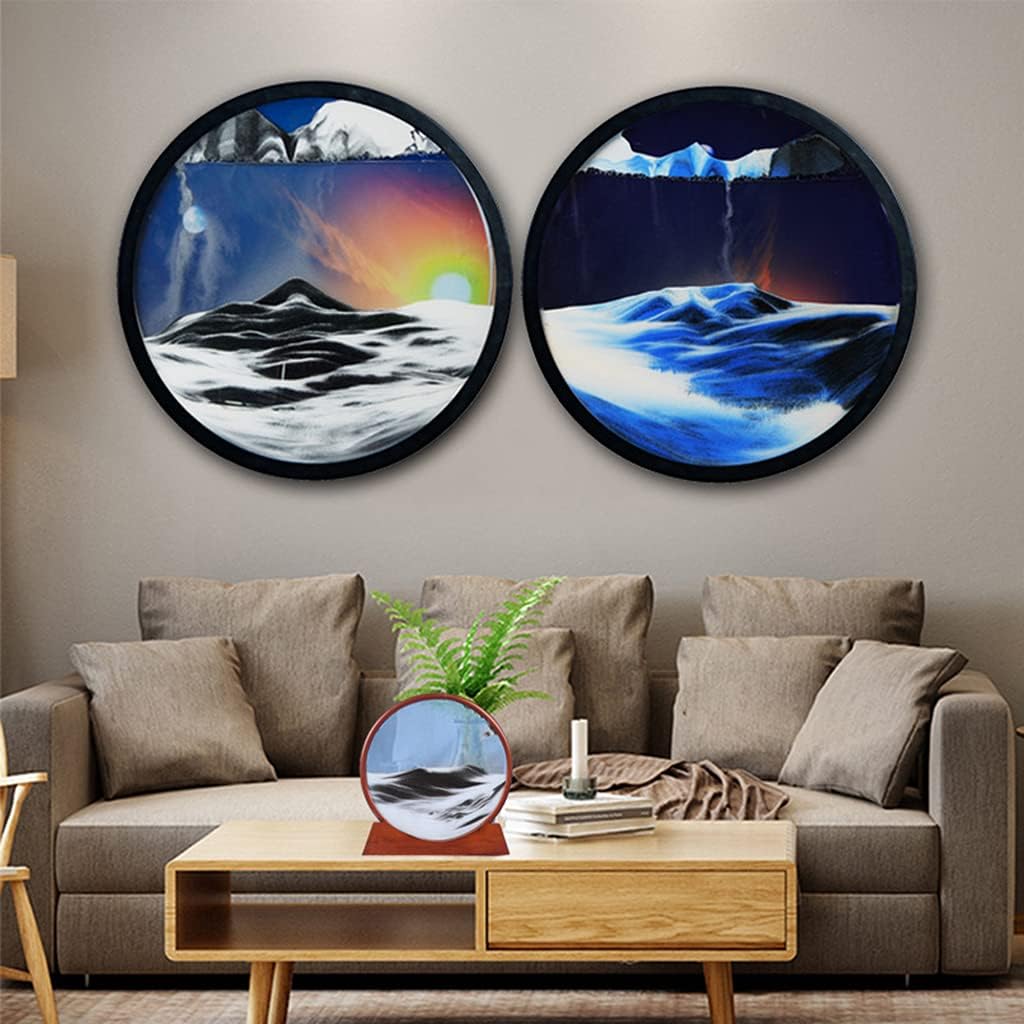 KRIDDR 3D Dynamic Sand Art Round Glass 3D Deep Sea Moving Sandscape Moving Sand Art Picture Display Flowing Sand Frame Relaxing Desktop Home Office Work Decor