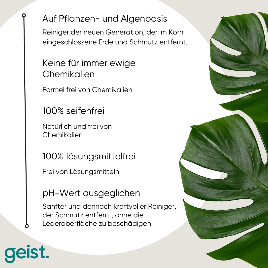 Geist. 3 Plus Lederpflegeset | Reinigung, Schutz vor Farbübertragung, Reibungsschäden, Schrumpfen und Rissbildung. Hält das Leder weich und geschmeidig | Für Leder älter als 3 Jahre
