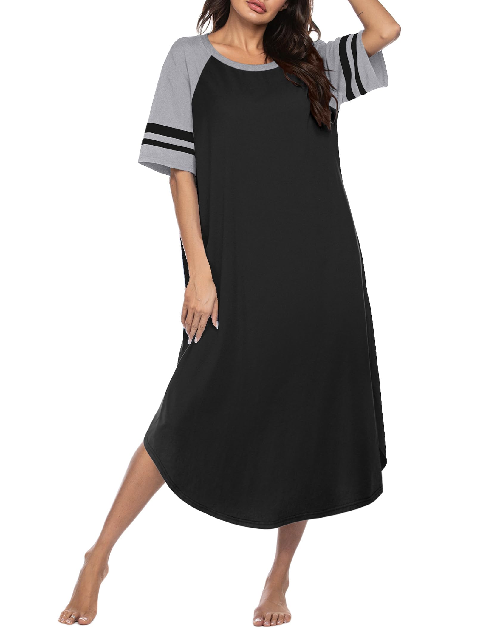 Ekouaer Nightgowns for Women Cotton Long Night Gowns Plus Size Moo Moos Short Sleeve House Dress Soft Sleep Shirts S-5XL
